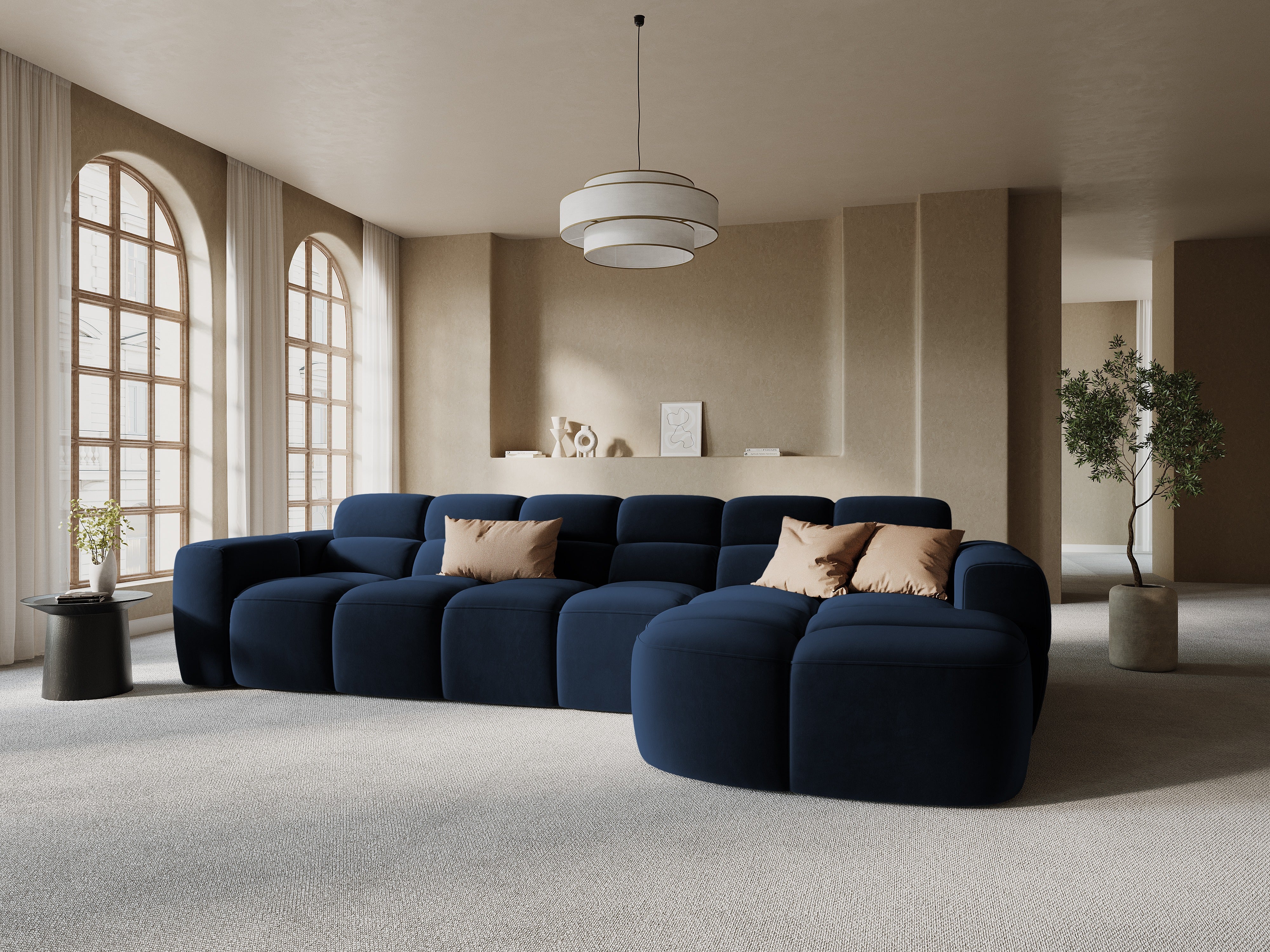 Right-facing corner sofa LISA dark blue chenille [Monika]