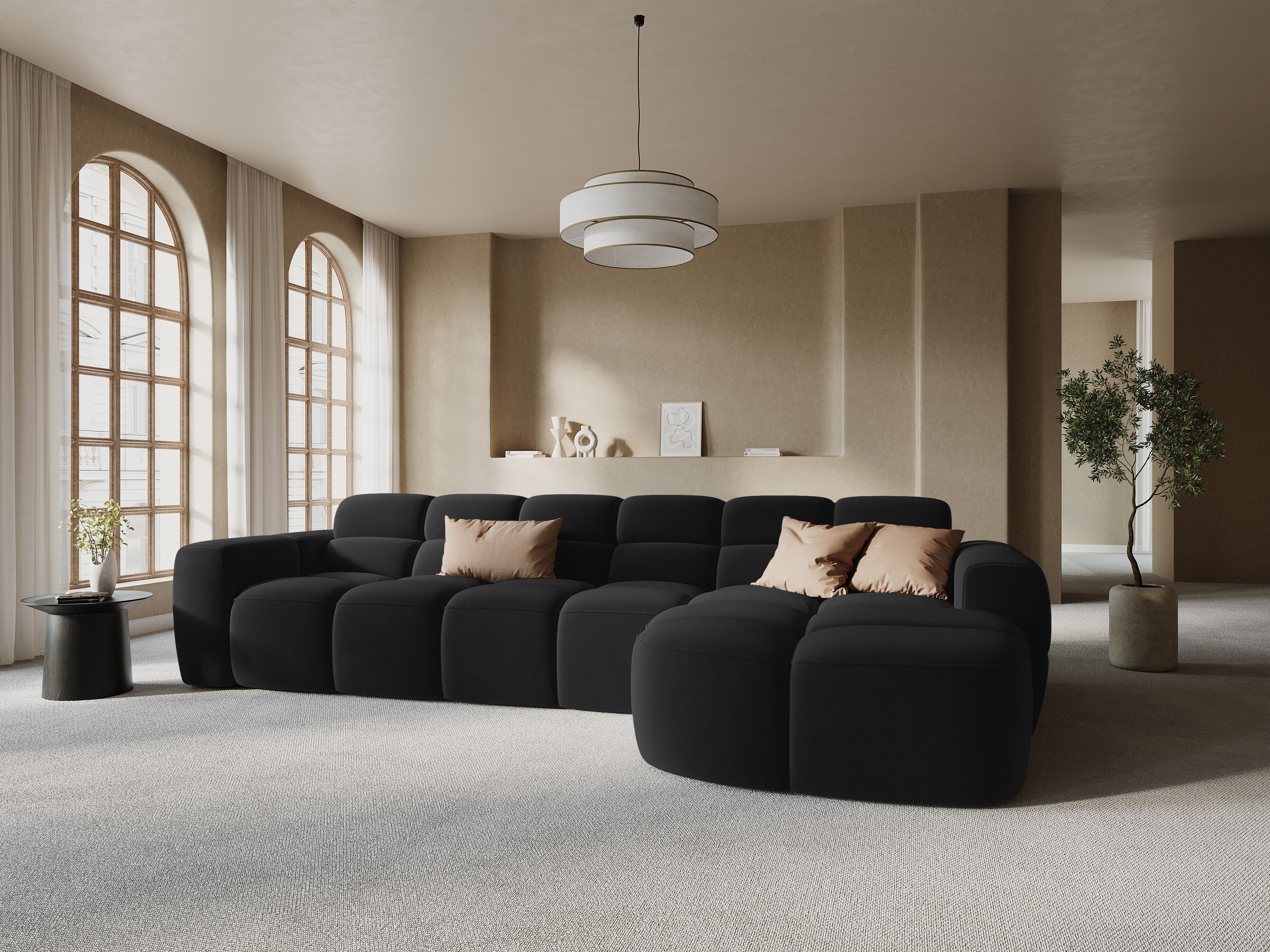 Velvet corner sofa right-sided LISA black [Monika]  [Julia spr]