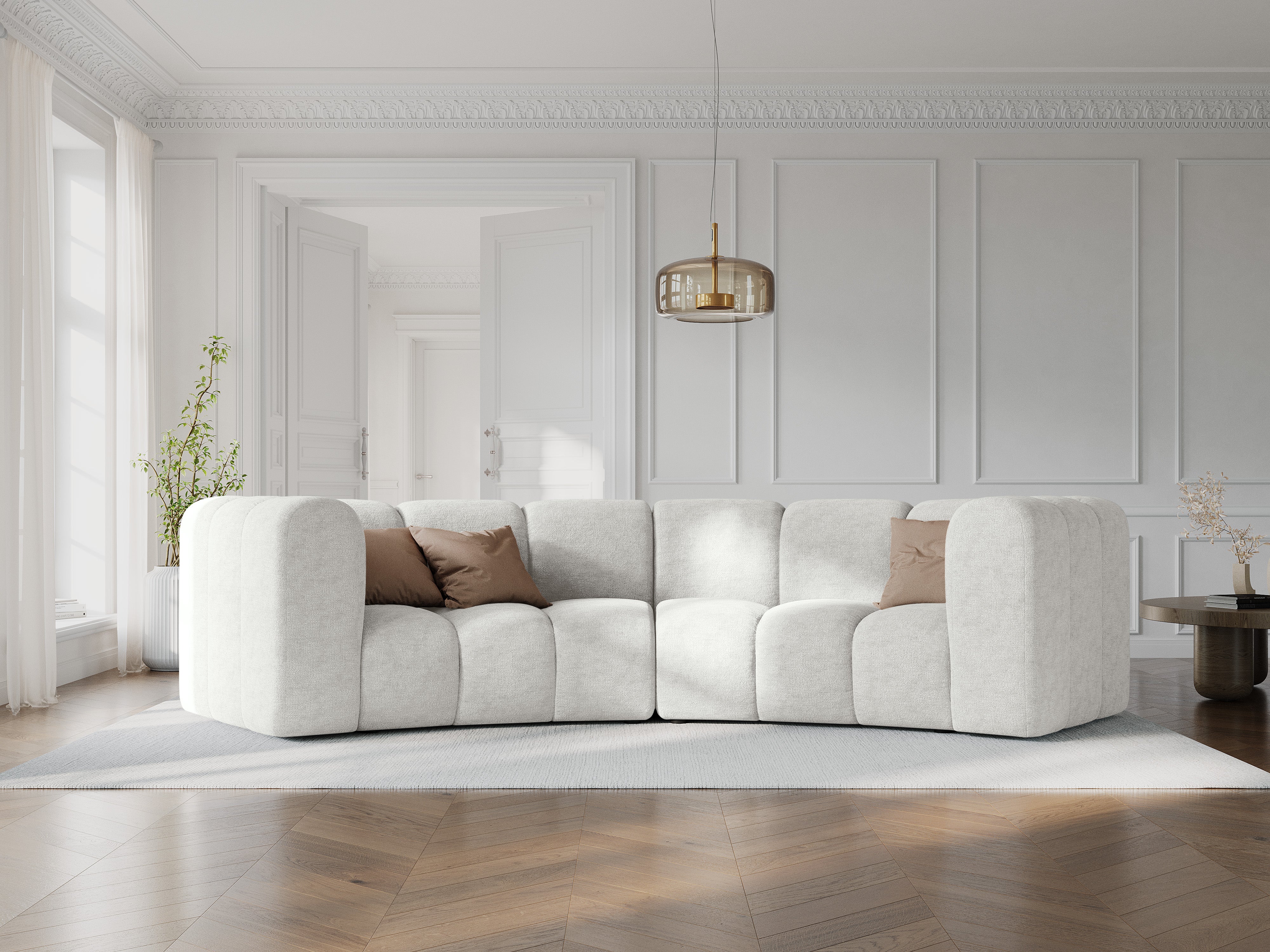 Sofa zaokrąglona w tkaninie szenilowej 3-osobowa LUPINE jasnobeżowy, Micadoni, Eye on Design