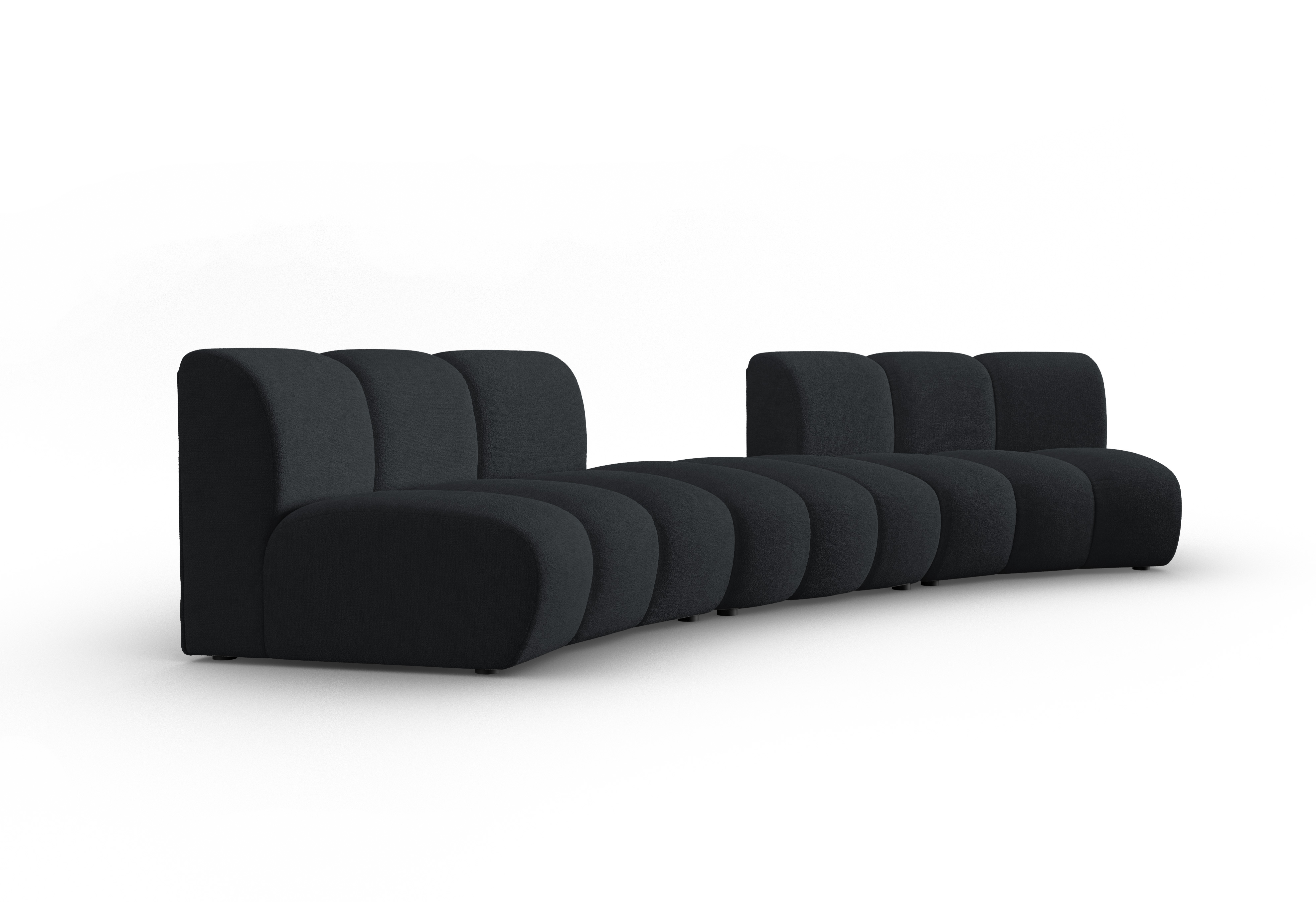Sofa zaokrąglona w tkaninie szenilowej 5-osobowa LUPINE czarny, Micadoni, Eye on Design