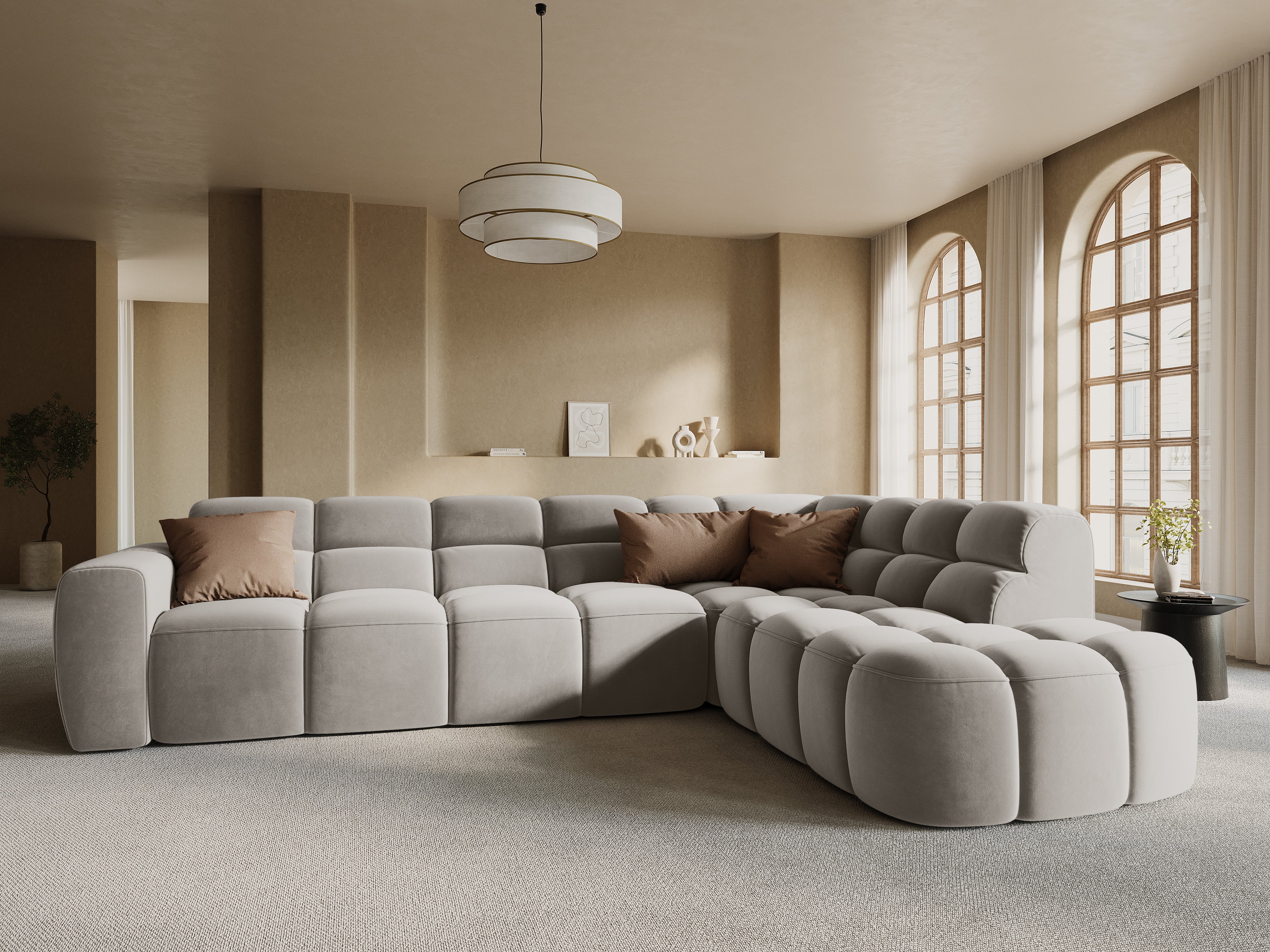 Samt-Ecksofa rechts LISA hellbeige