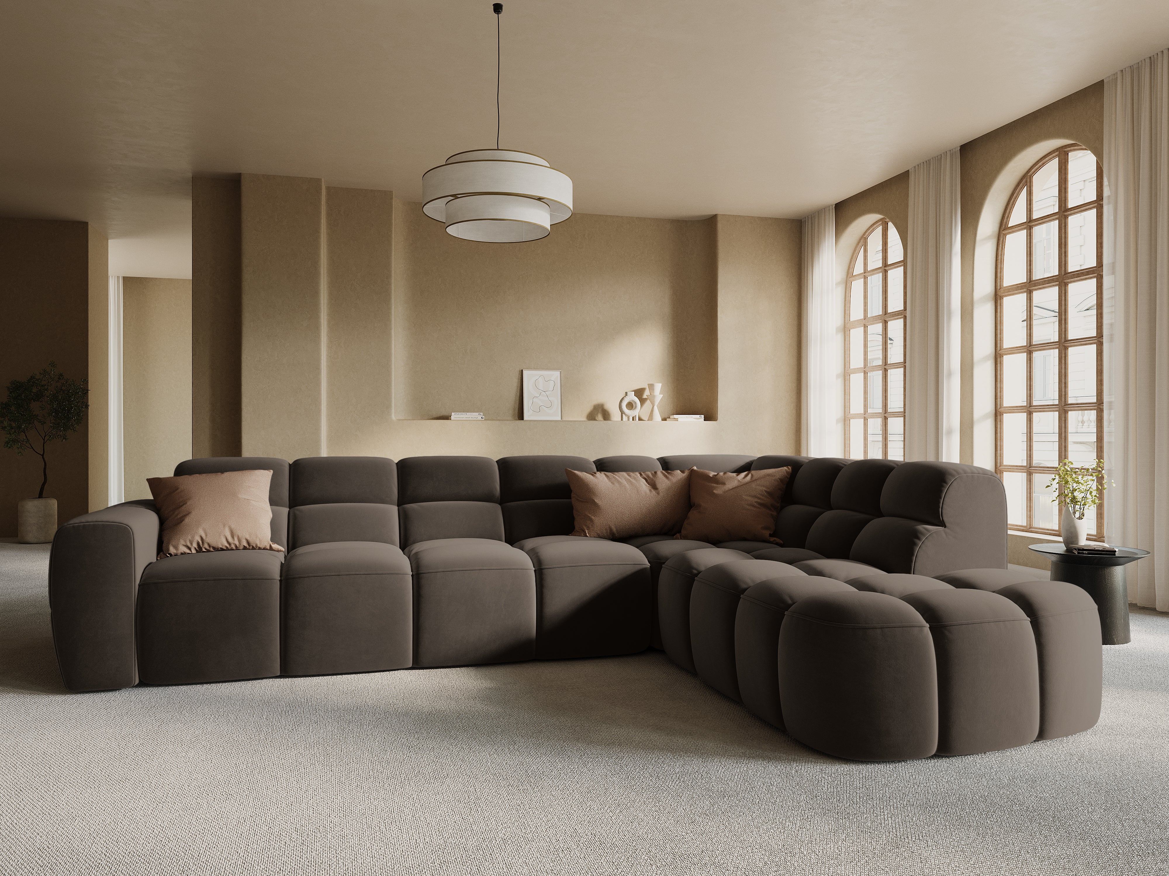 Samt-Ecksofa rechts LISA hellbraun
