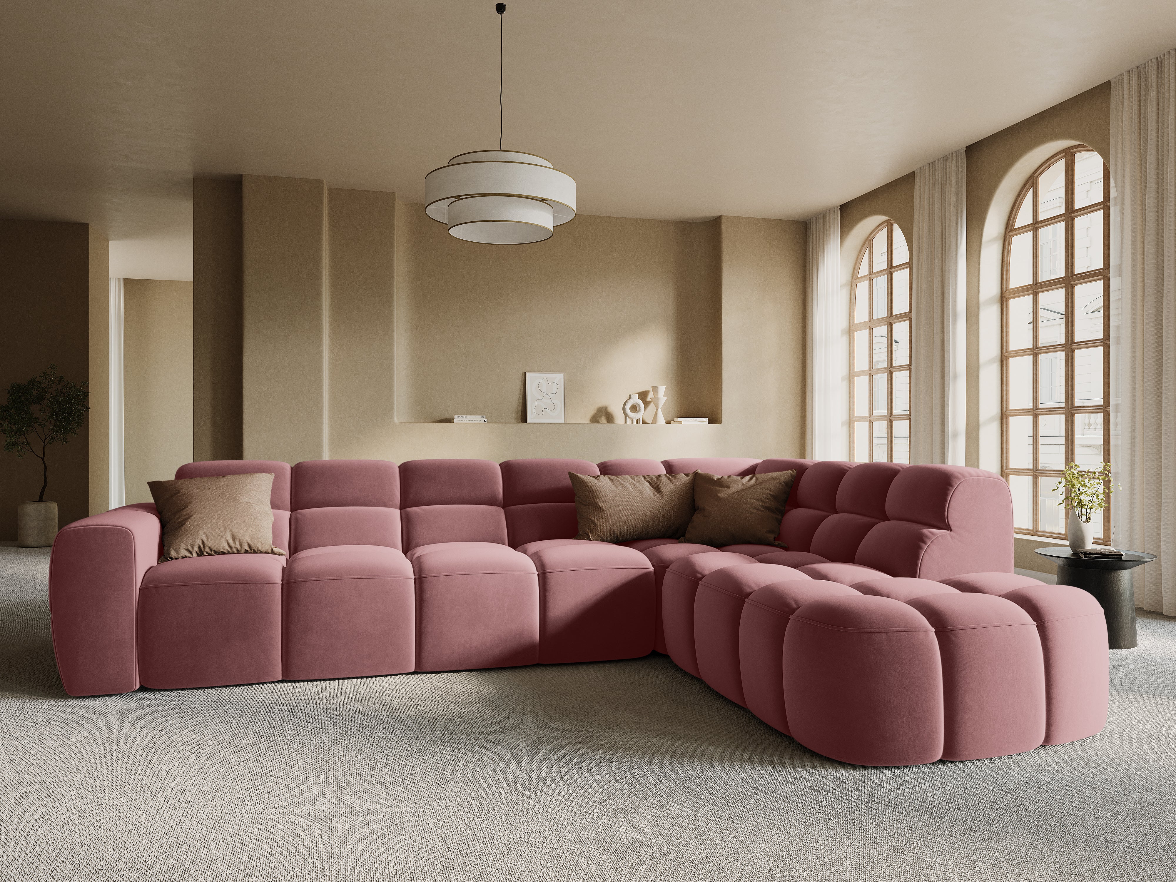 Samt-Ecksofa rechts LISA rosa