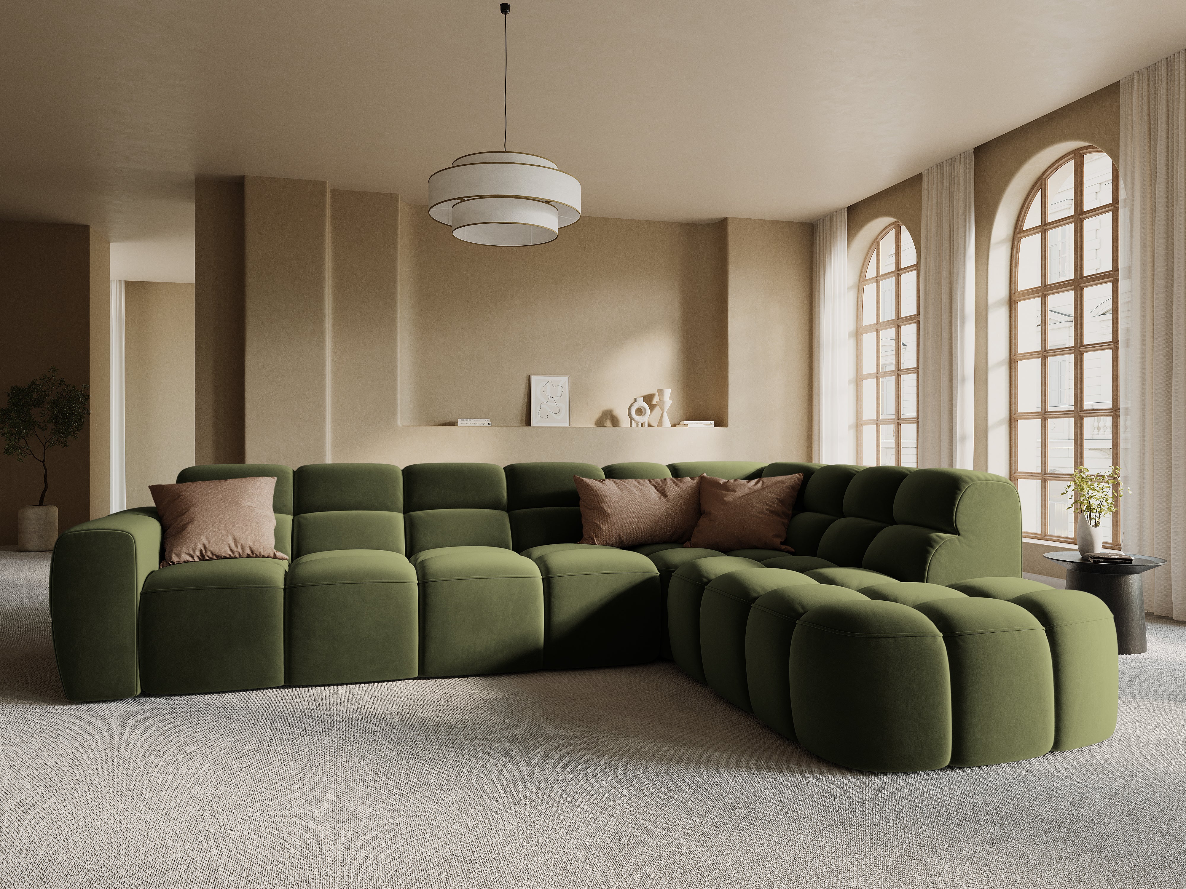 Samt-Ecksofa rechts LISA hellgrün [Monika] [Julia spr]