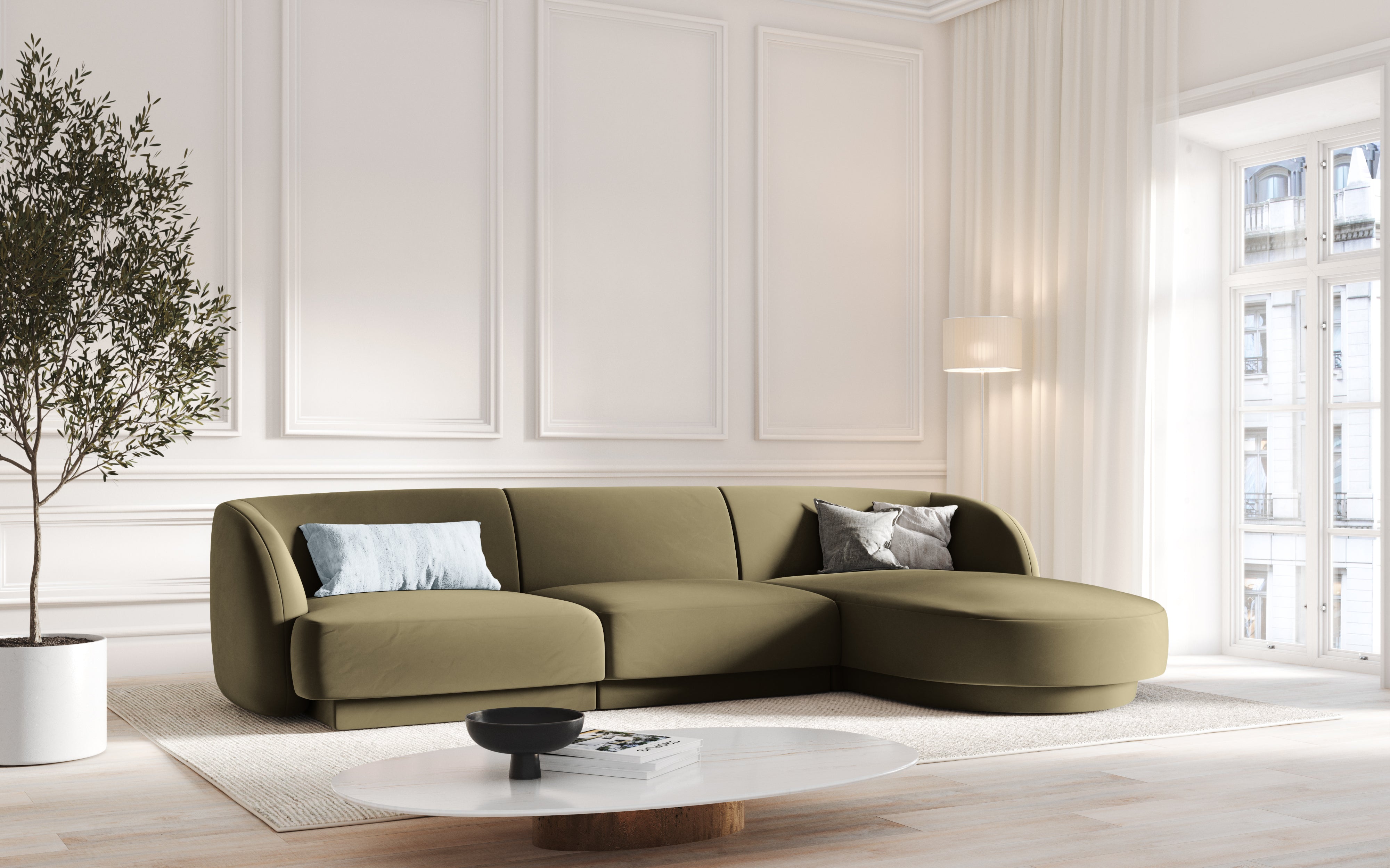 Narożnik aksamitny 4-osobowy prawostronny MILEY zielony Micadoni    Eye on Design
