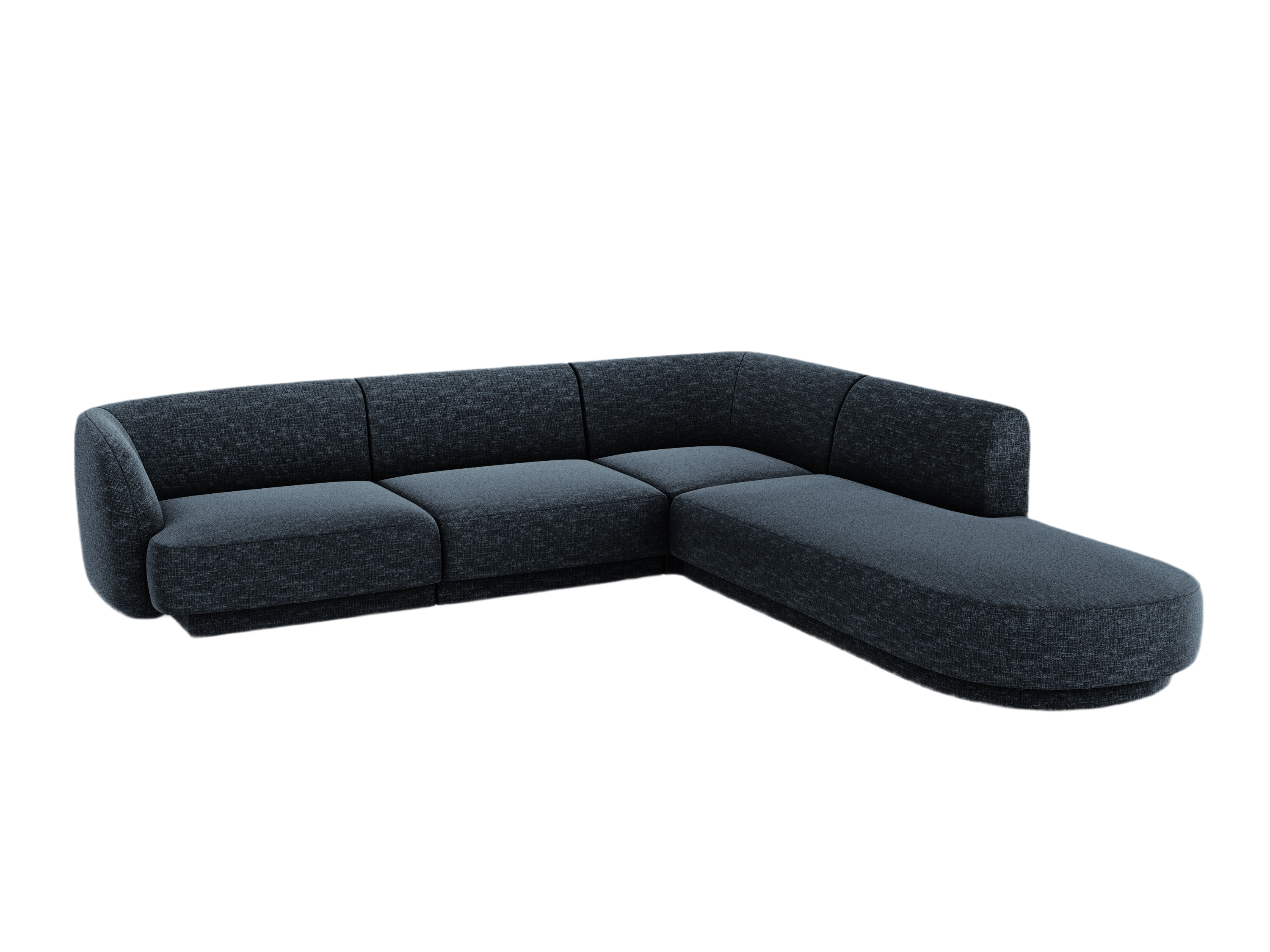 6-seater right-facing corner sofa MILEY in navy blue silky chenille [Monika corrected]