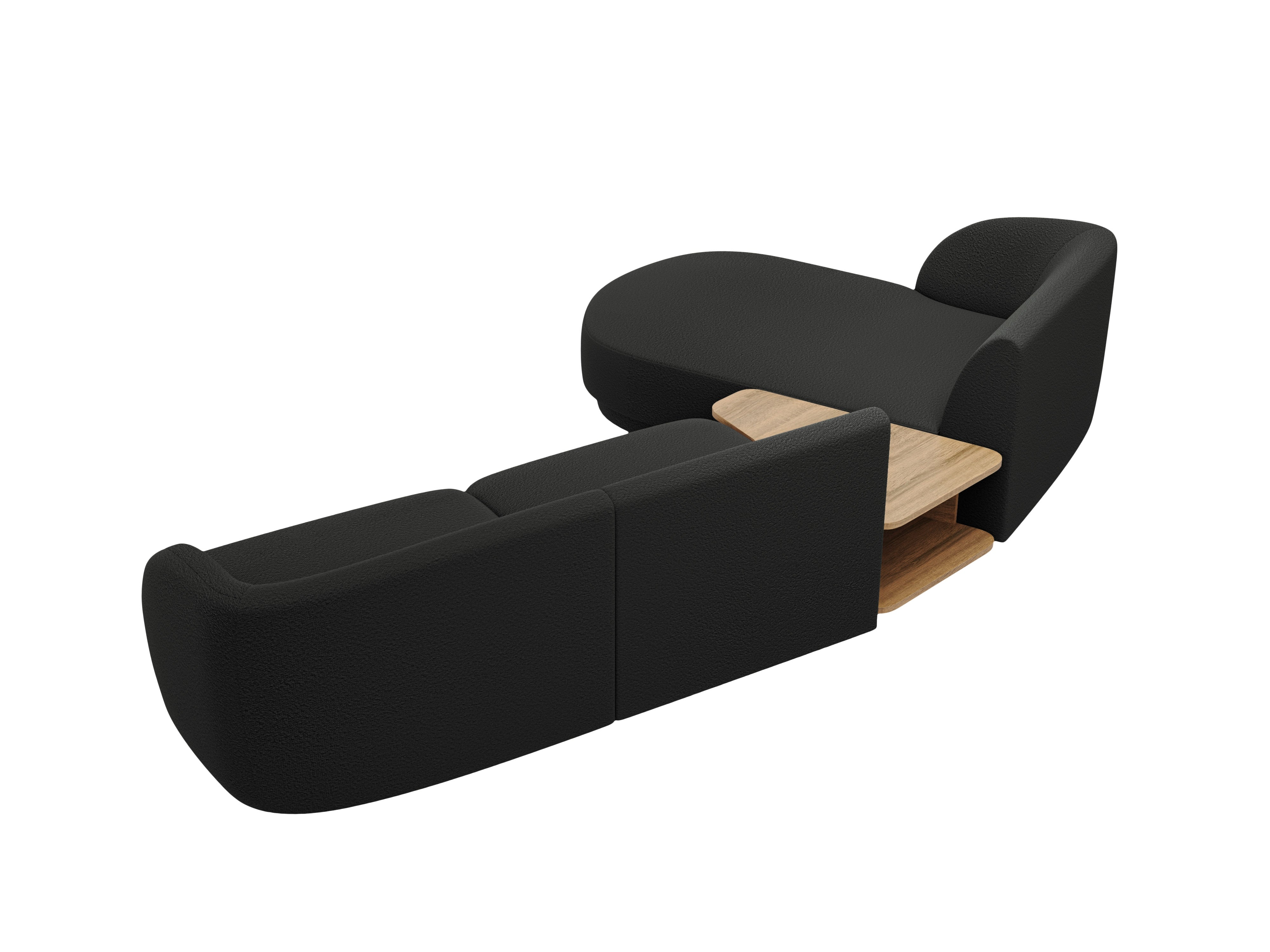 Modular corner sofa with table 3-seater left-sided MILEY black boucle
