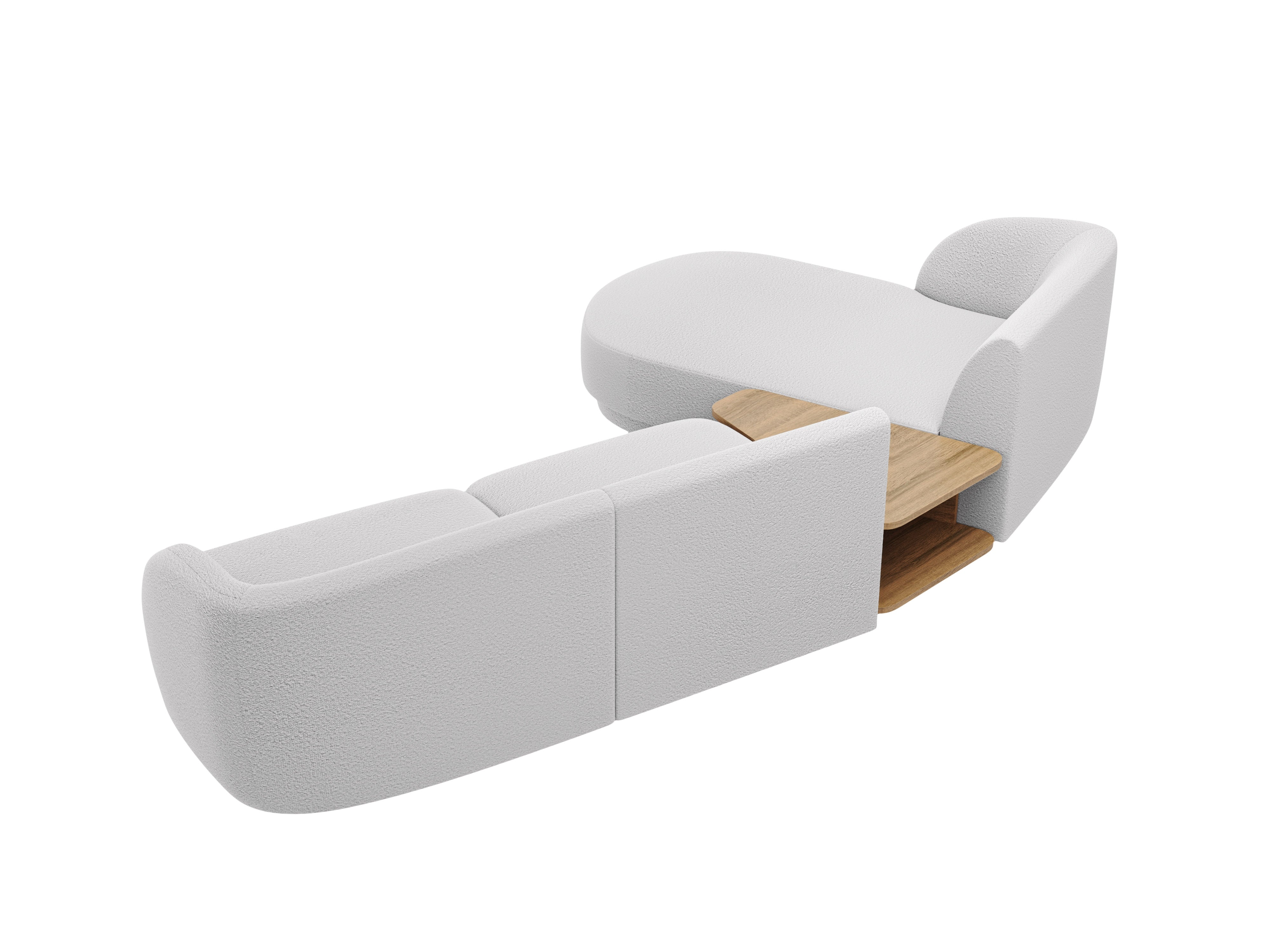 Modular corner sofa with table 3-seater left-sided MILEY light gray boucle