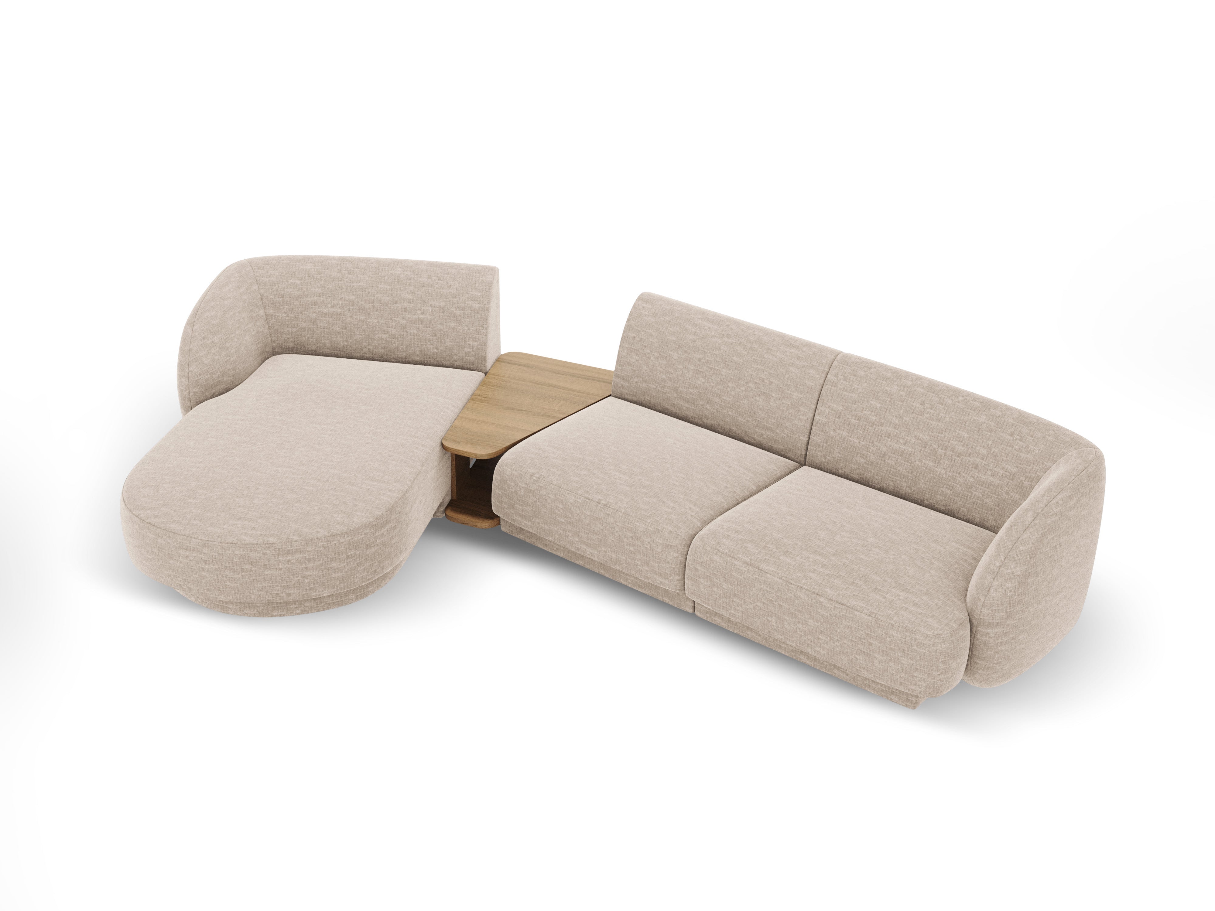 Modular corner sofa with table 3-seater left-sided MILEY beige silky chenille