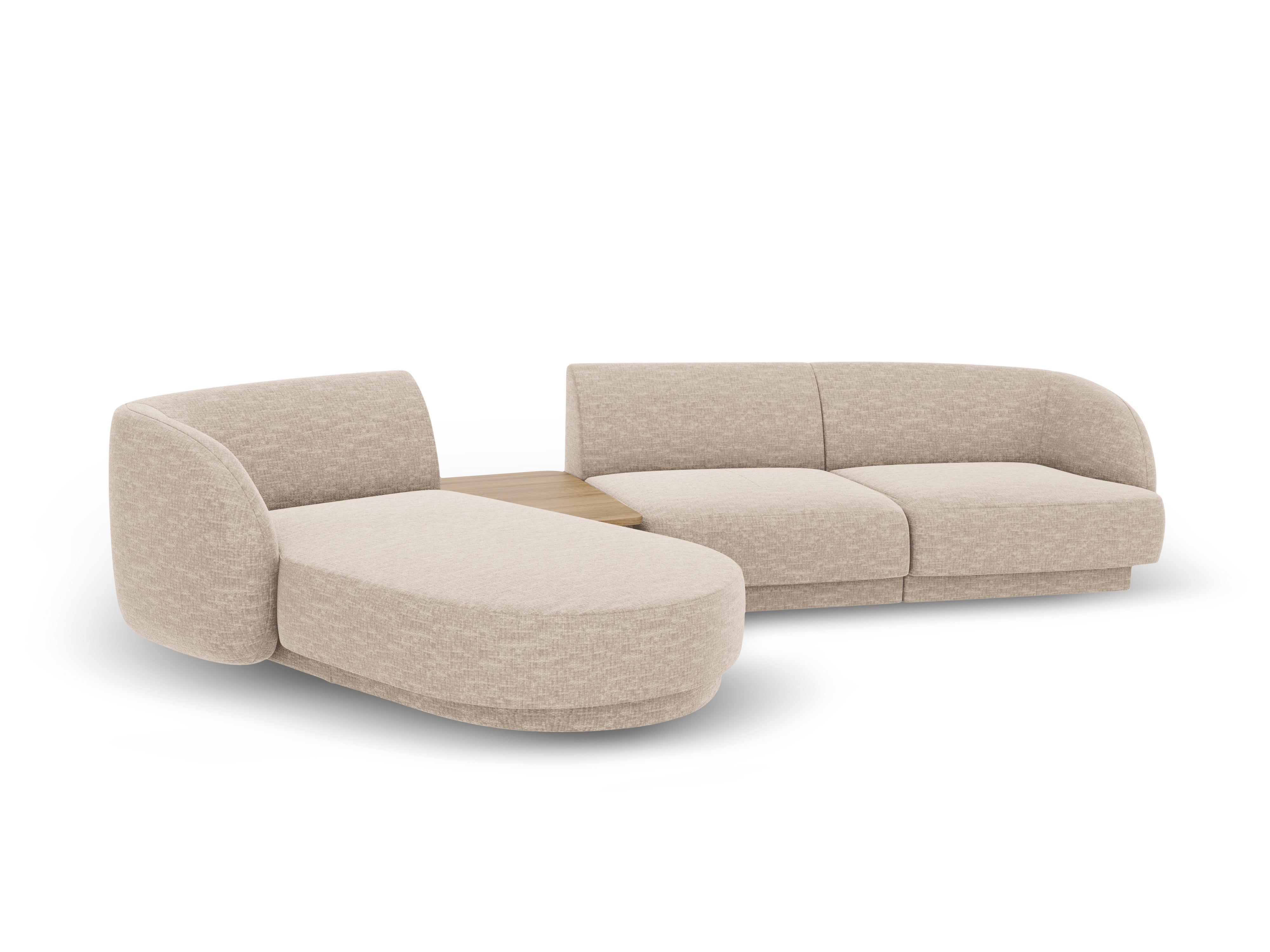 Modular corner sofa with table 3-seater left-sided MILEY beige silky chenille