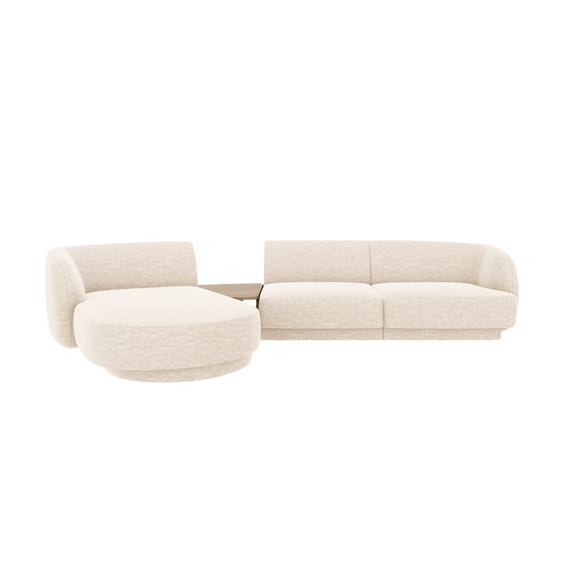Modular corner sofa with table 3-seater left-sided MILEY ivory chenille