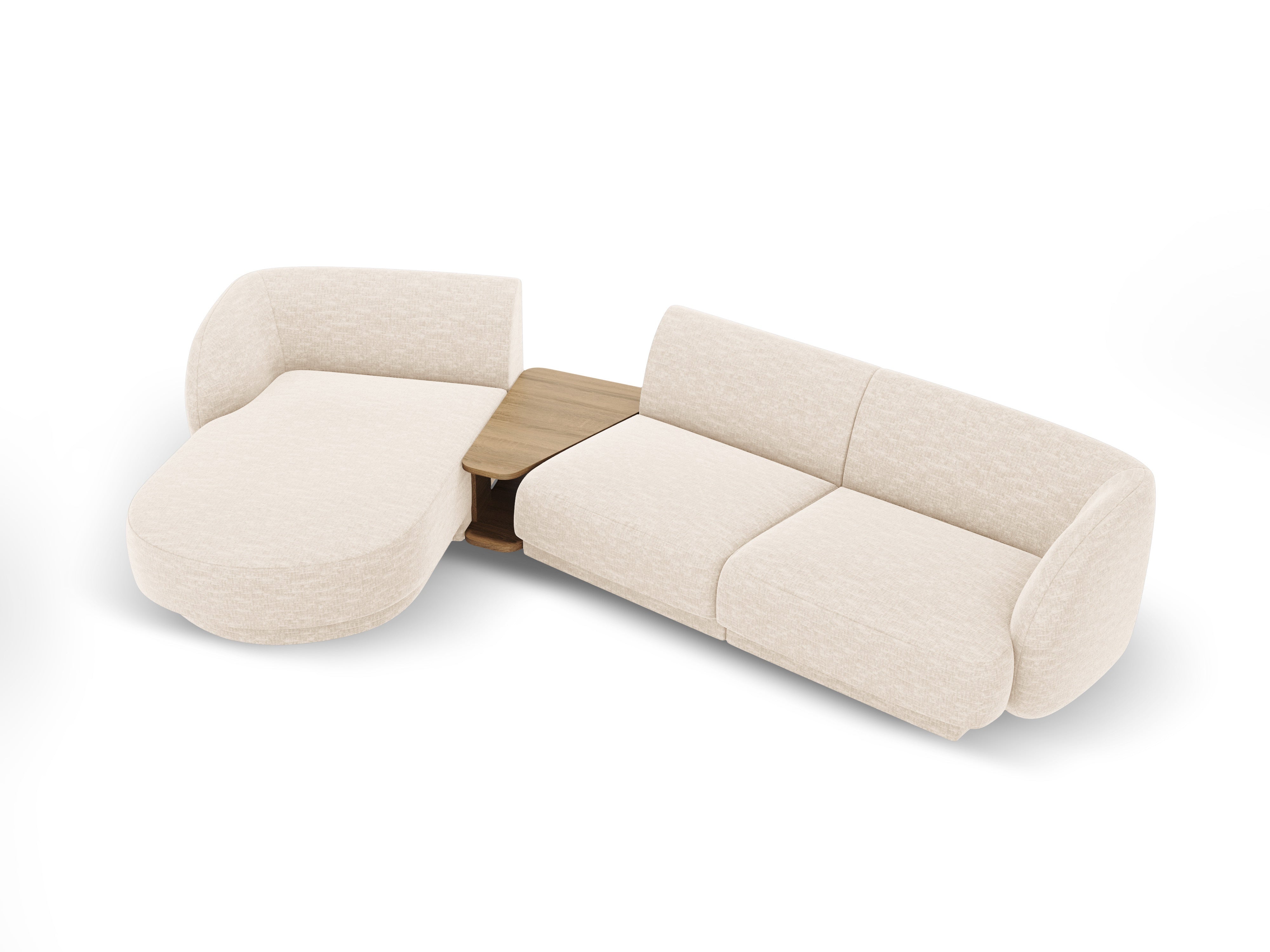 Modular corner sofa with table 3-seater left-sided MILEY ivory chenille