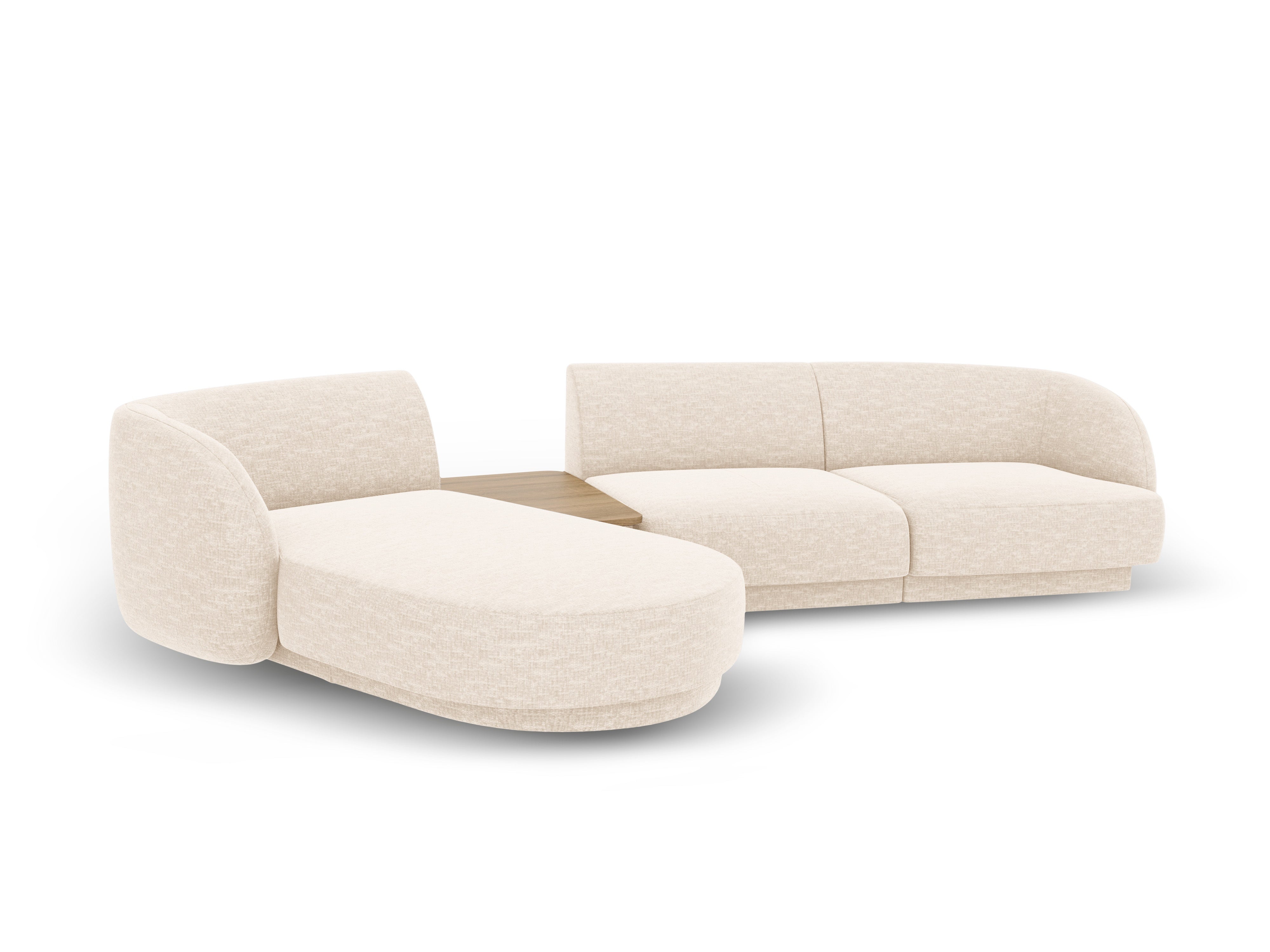Modular corner sofa with table 3-seater left-sided MILEY ivory chenille