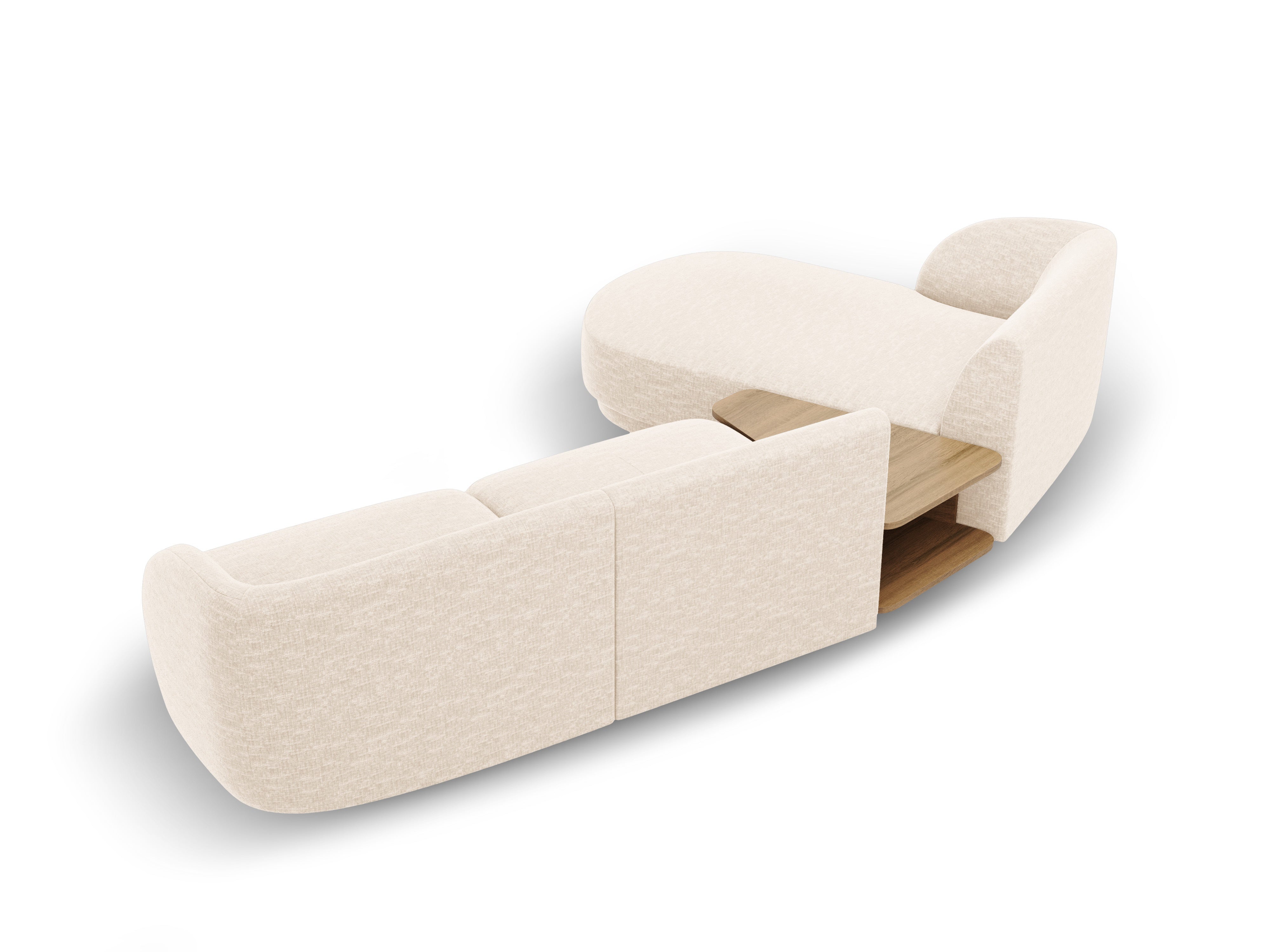Modular corner sofa with table 3-seater left-sided MILEY ivory chenille