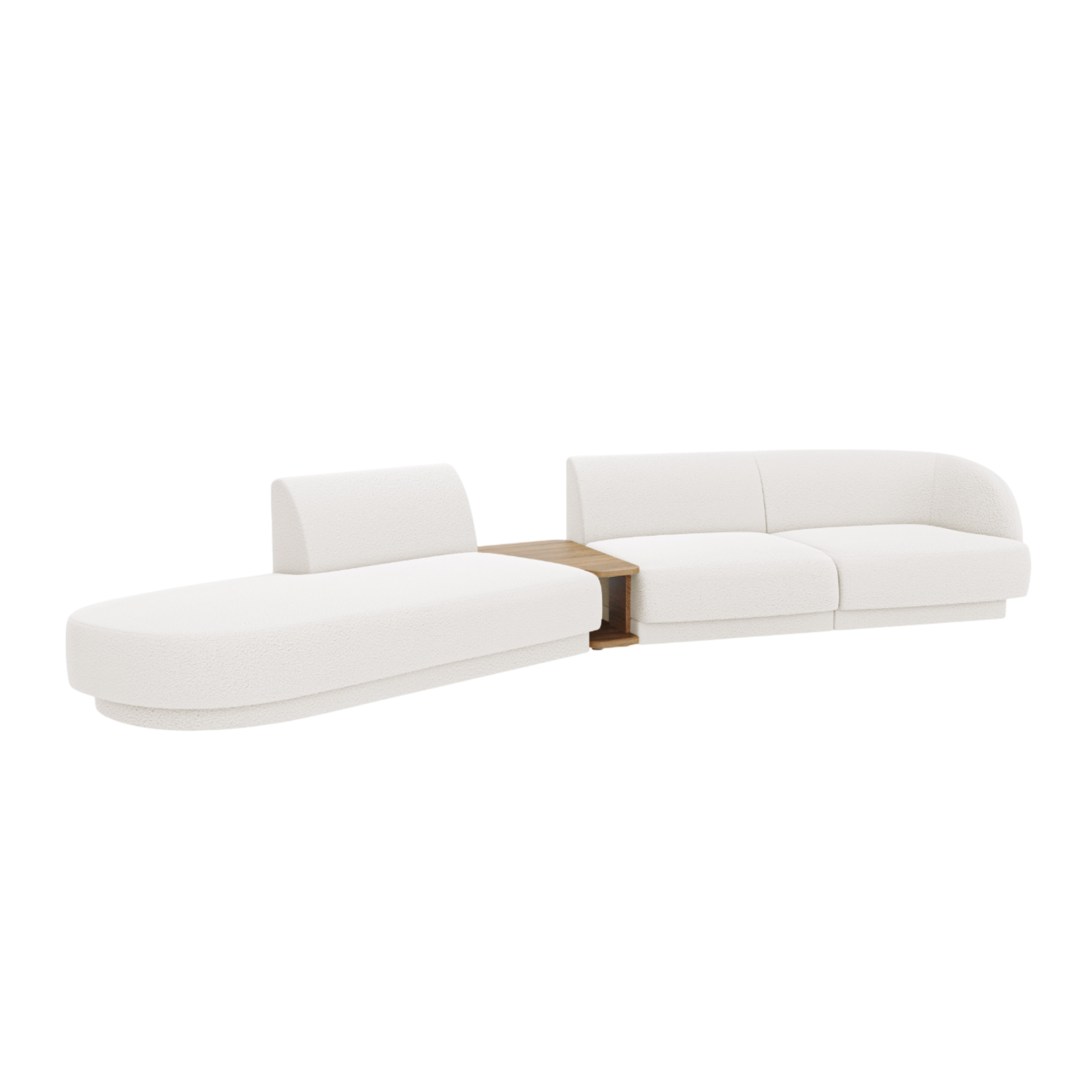 Sofa modułowa lewostronna ze stolikiem 4-osobowa MILEY biały boucle