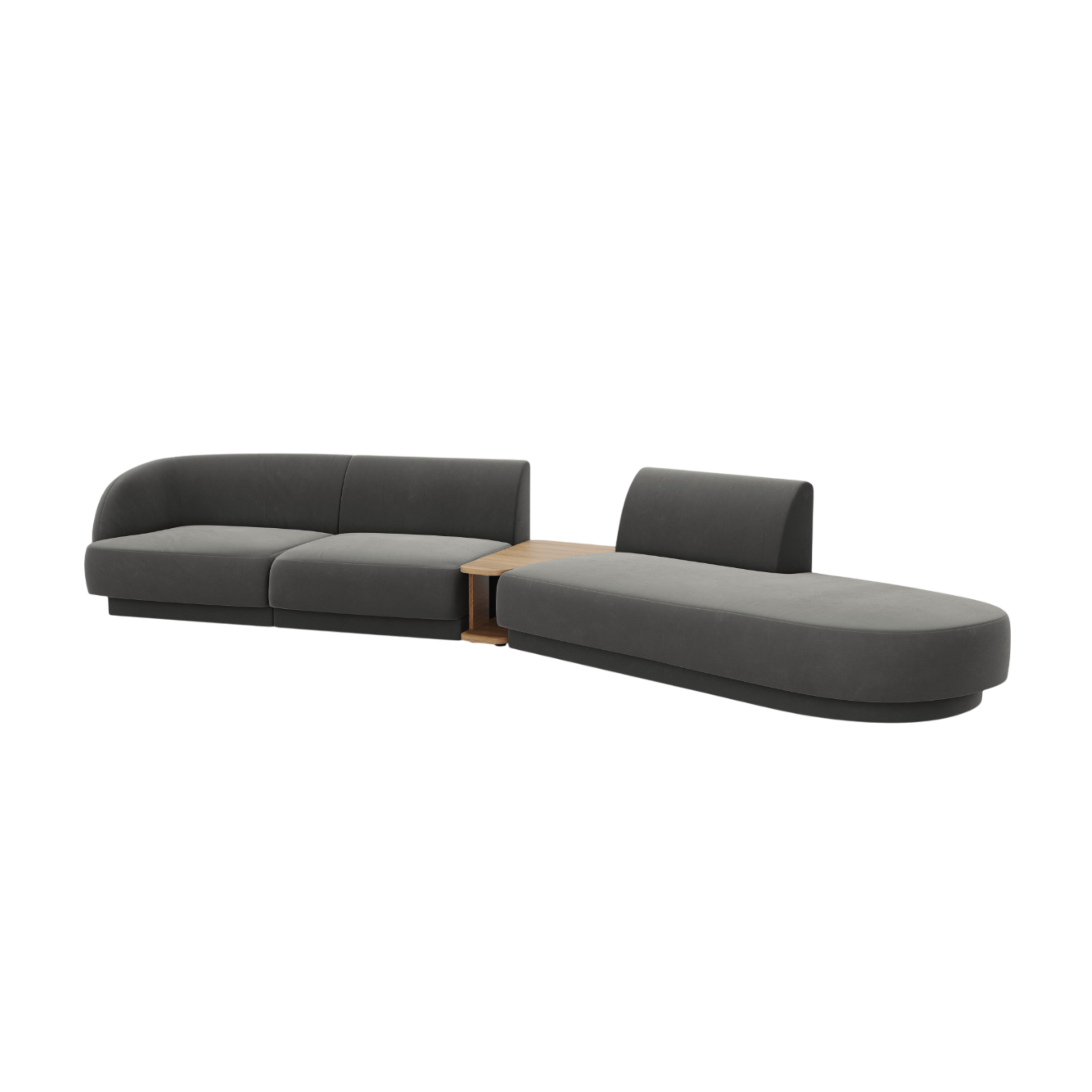 Sofa modułowa prawostronna ze stolikiem 4-osobowa aksamitna MILEY jasnoszary