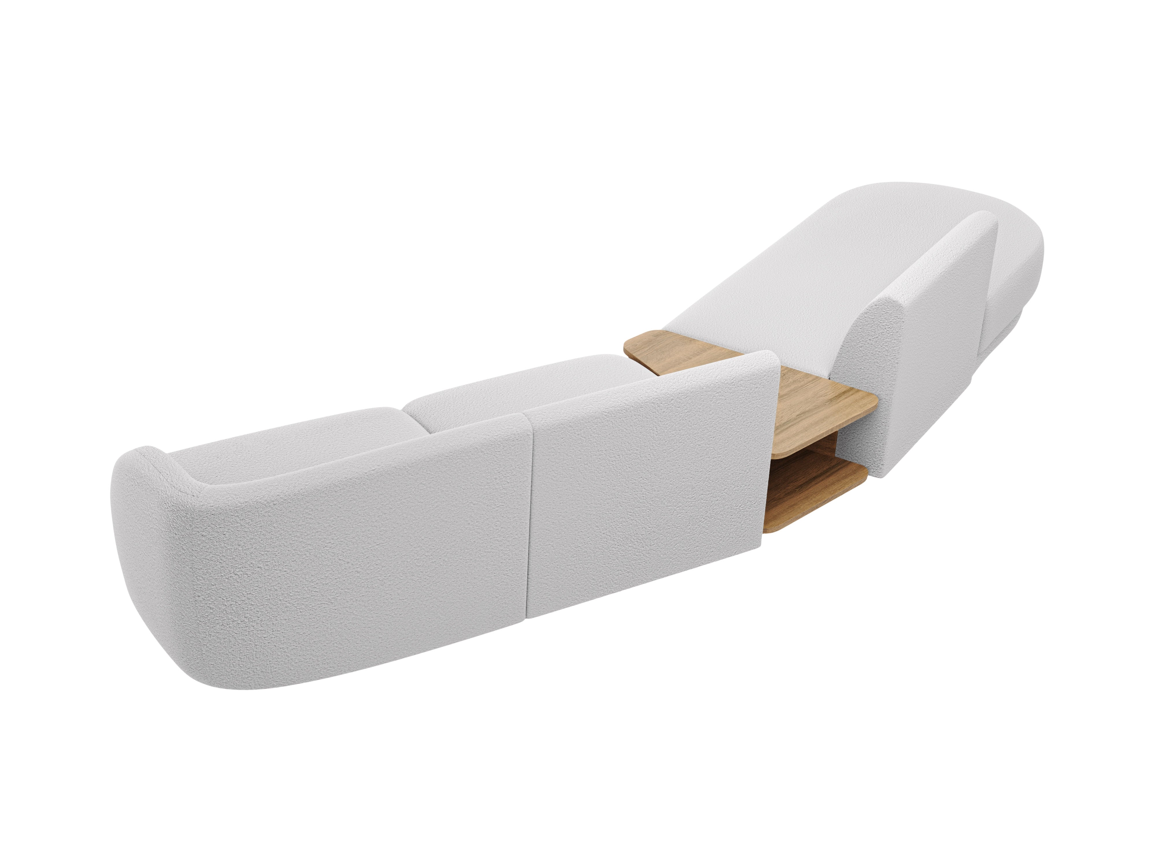Modulares Sofa links mit Tisch für 4 Personen MILEY hellgrau Boucle