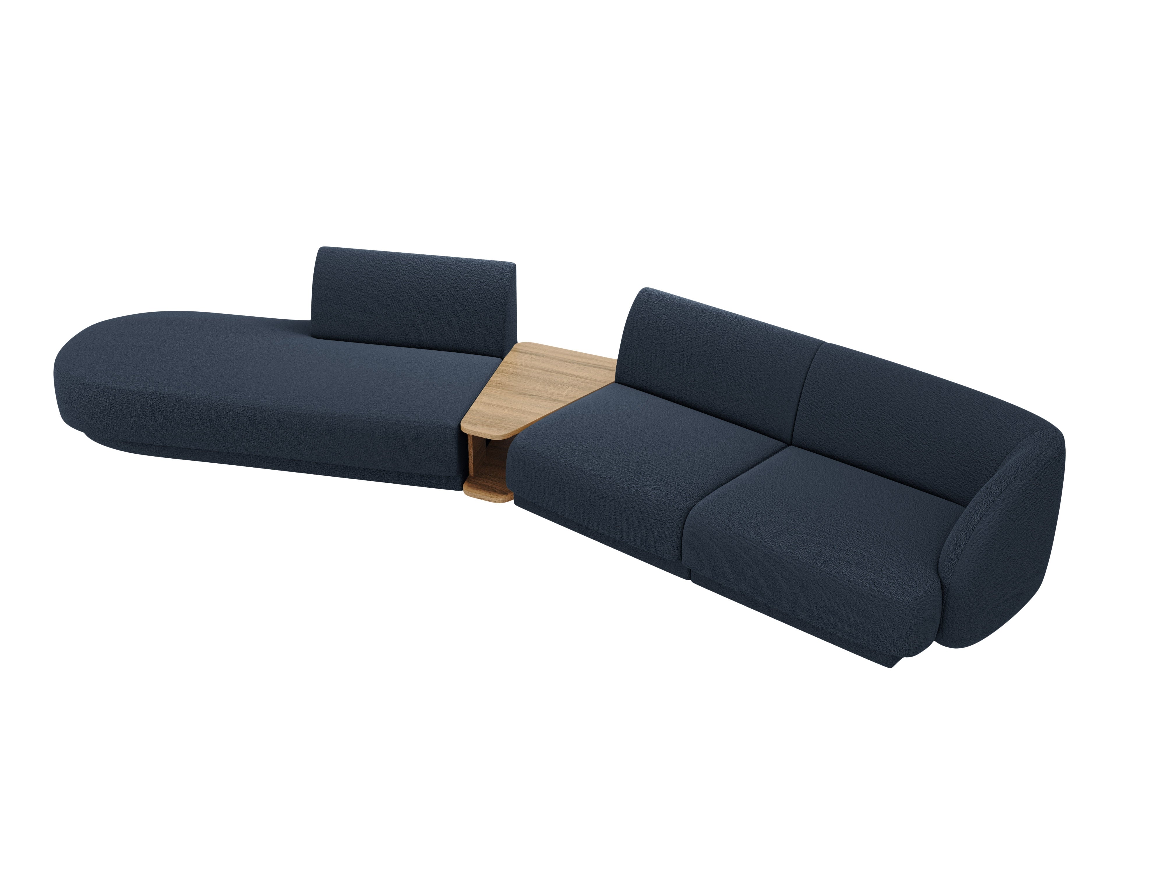 Sofa modułowa lewostronna ze stolikiem 4-osobowa MILEY ciemnoniebieski boucle