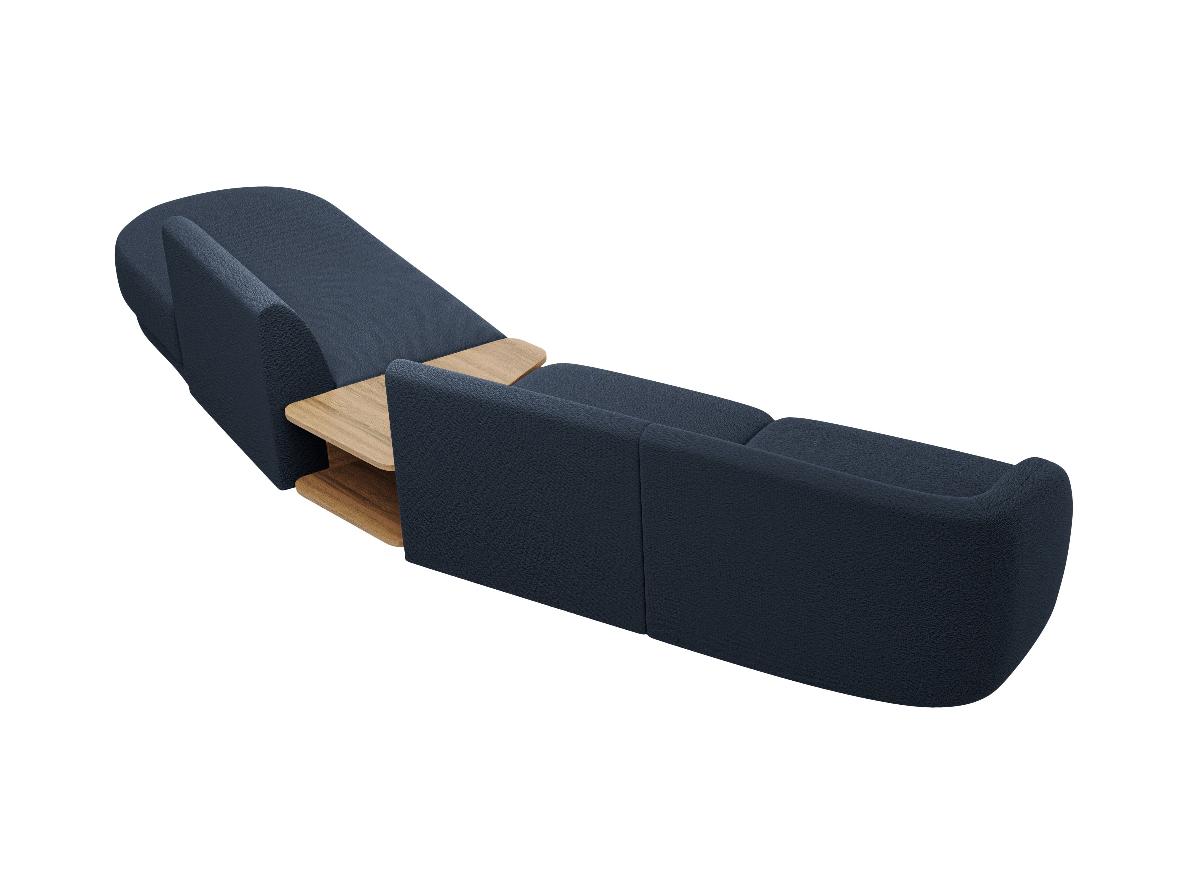 Right-facing modular sofa with table for 4 people MILEY dark blue boucle