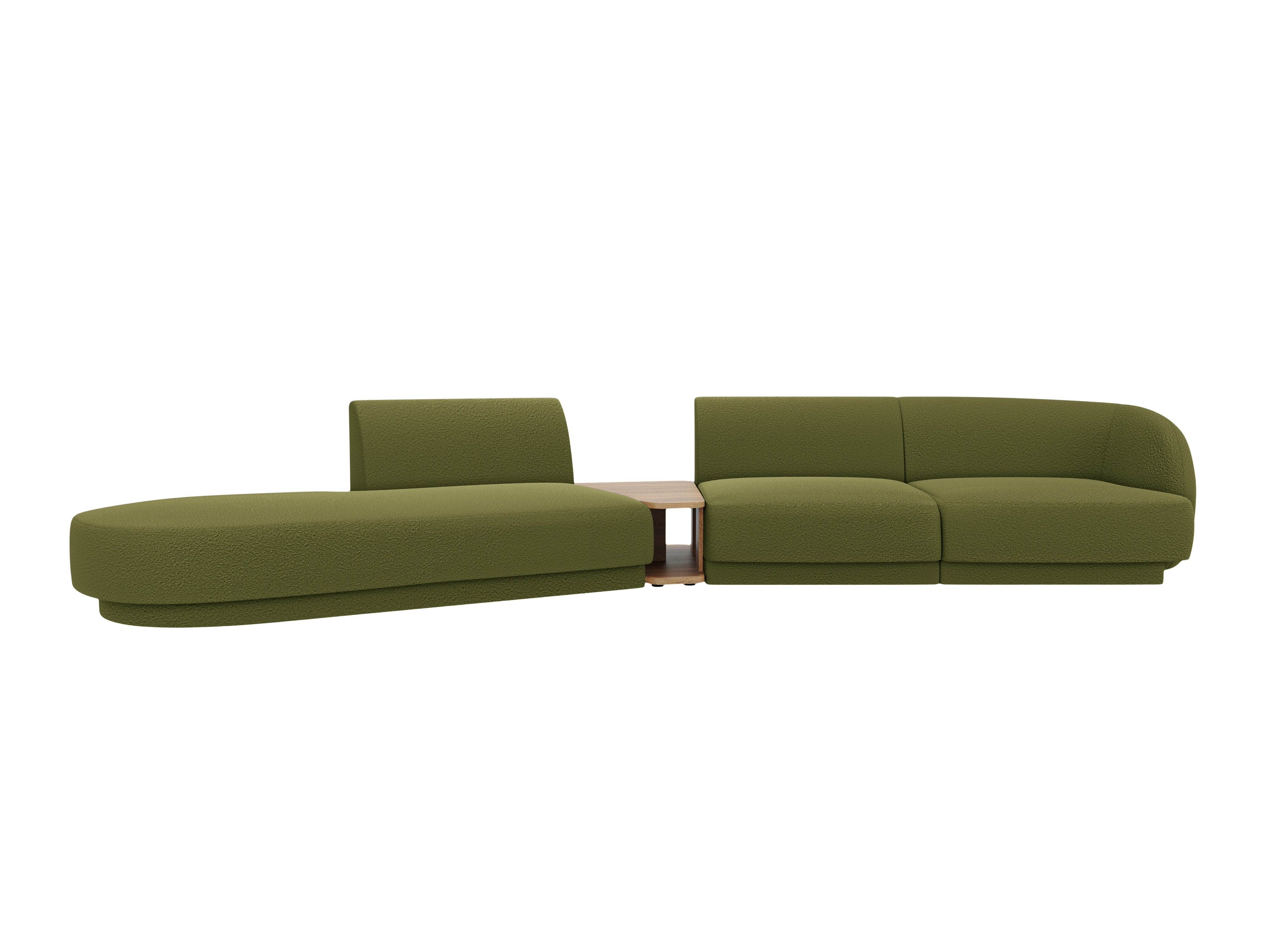 Sofa modułowa lewostronna ze stolikiem 4-osobowa MILEY zielony boucle
