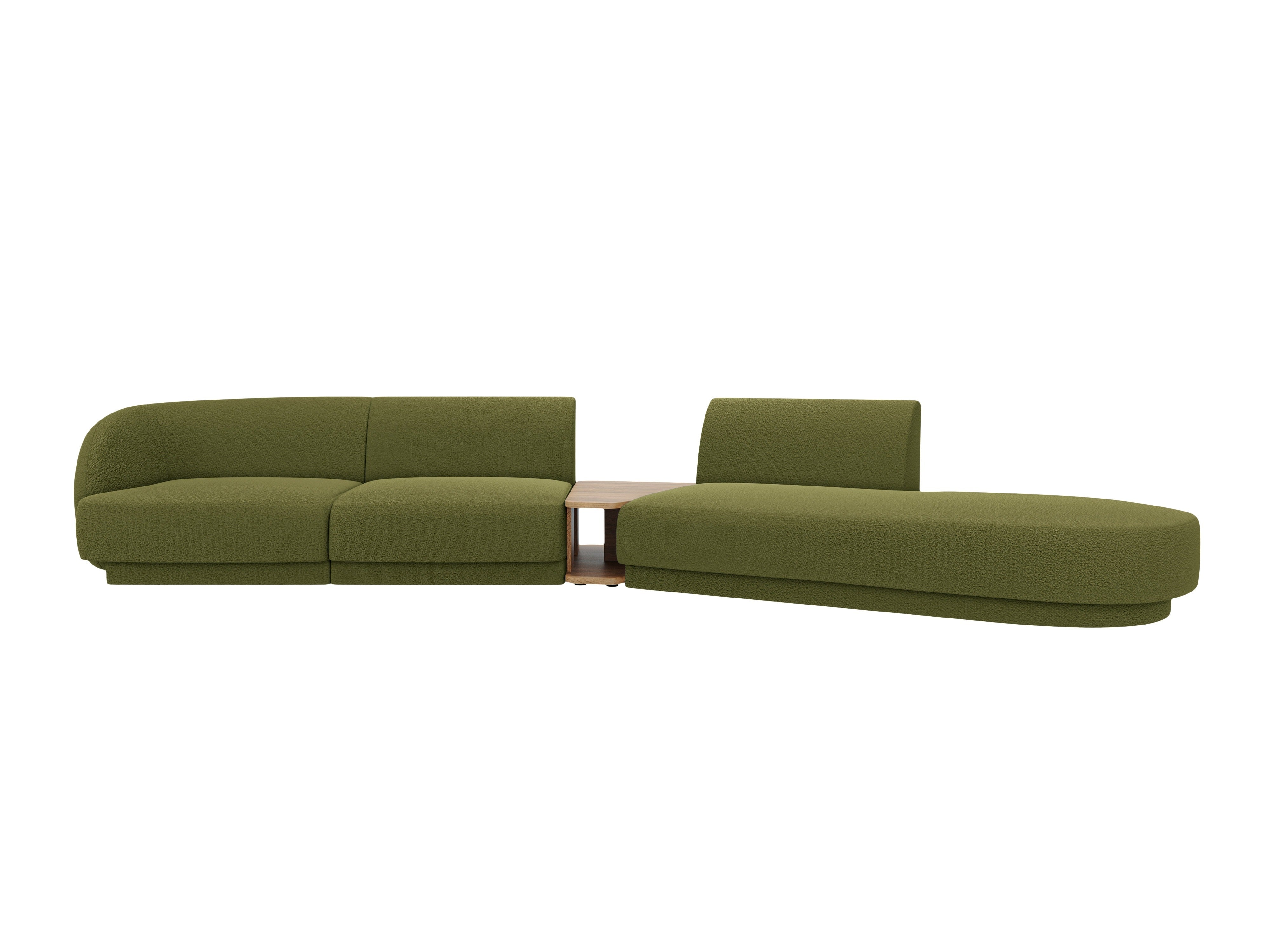 Right-facing modular sofa with table for 4 people MILEY green boucle