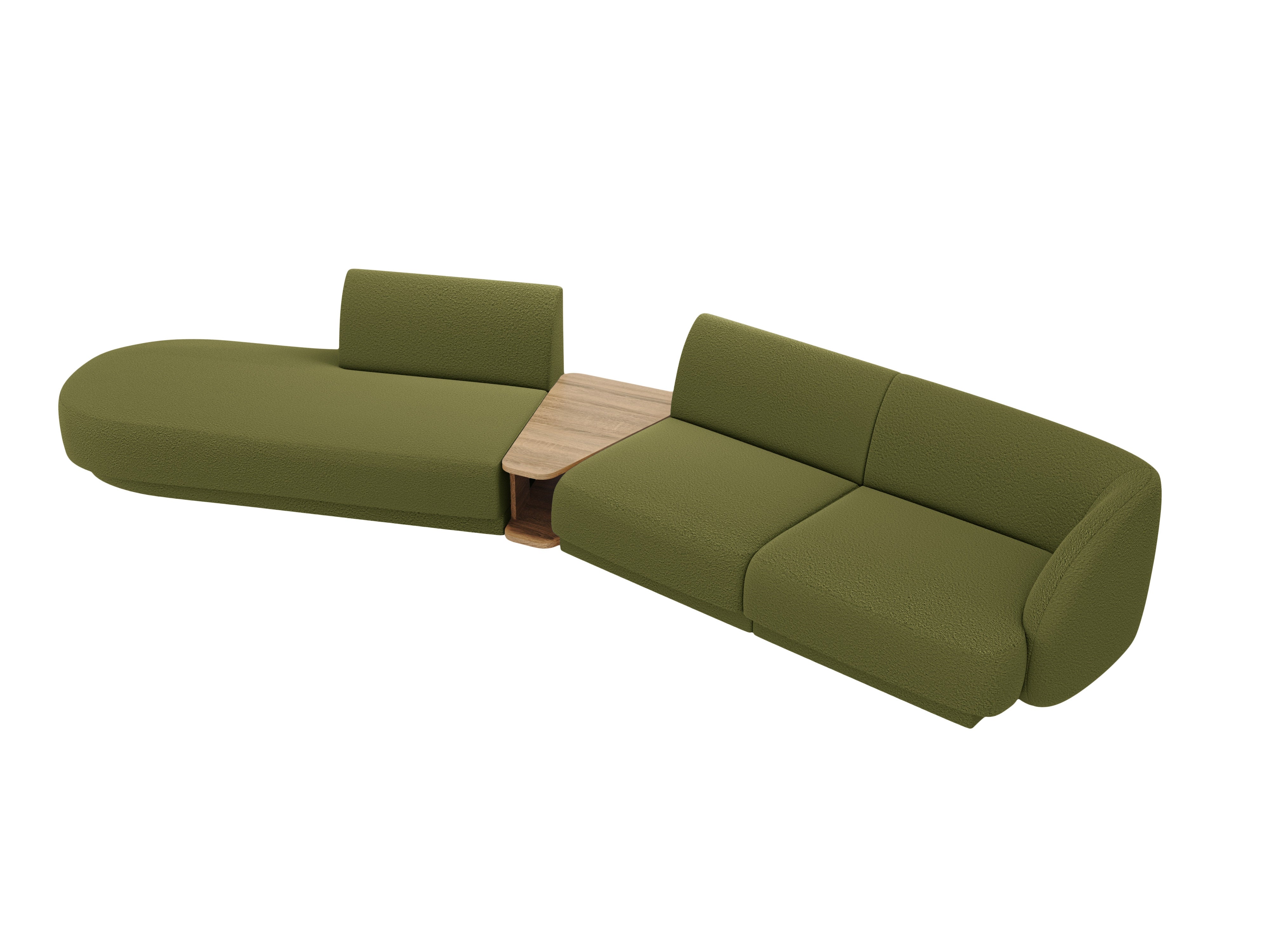 Sofa modułowa lewostronna ze stolikiem 4-osobowa MILEY zielony boucle