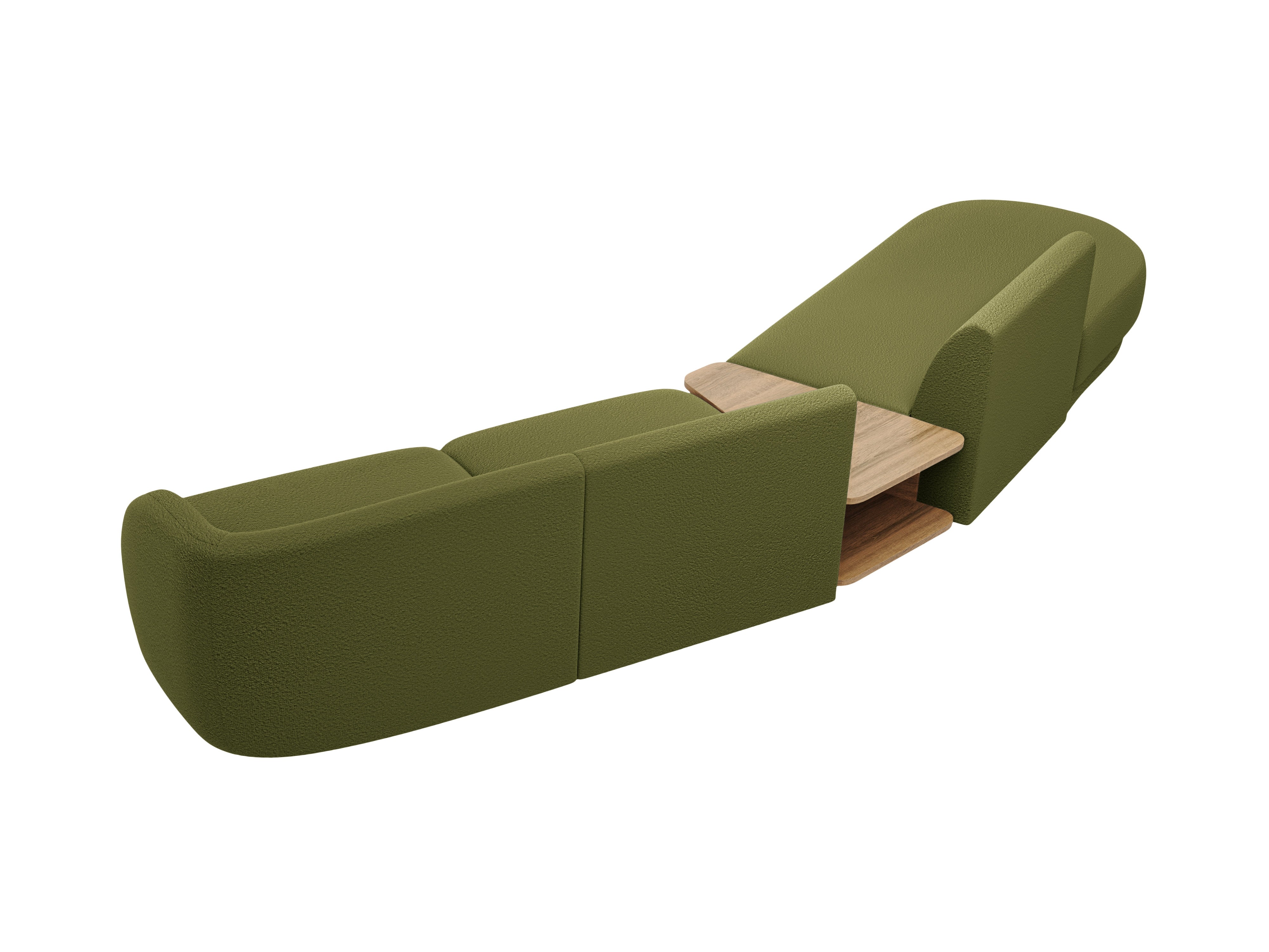 Sofa modułowa lewostronna ze stolikiem 4-osobowa MILEY zielony boucle