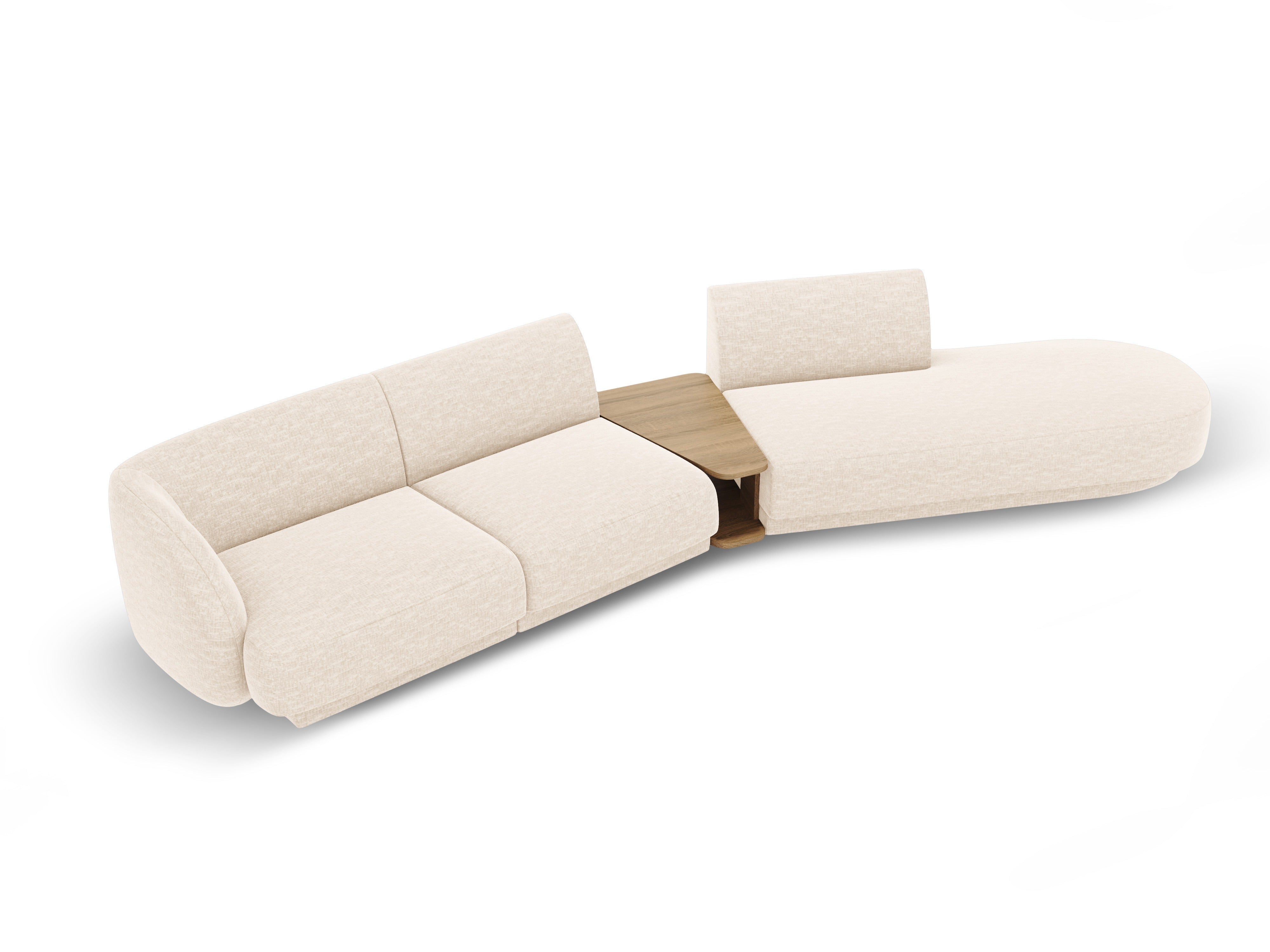 Sofa modułowa prawostronna ze stolikiem 4-osobowa MILEY jasnobeżowy szenil jedwabisty