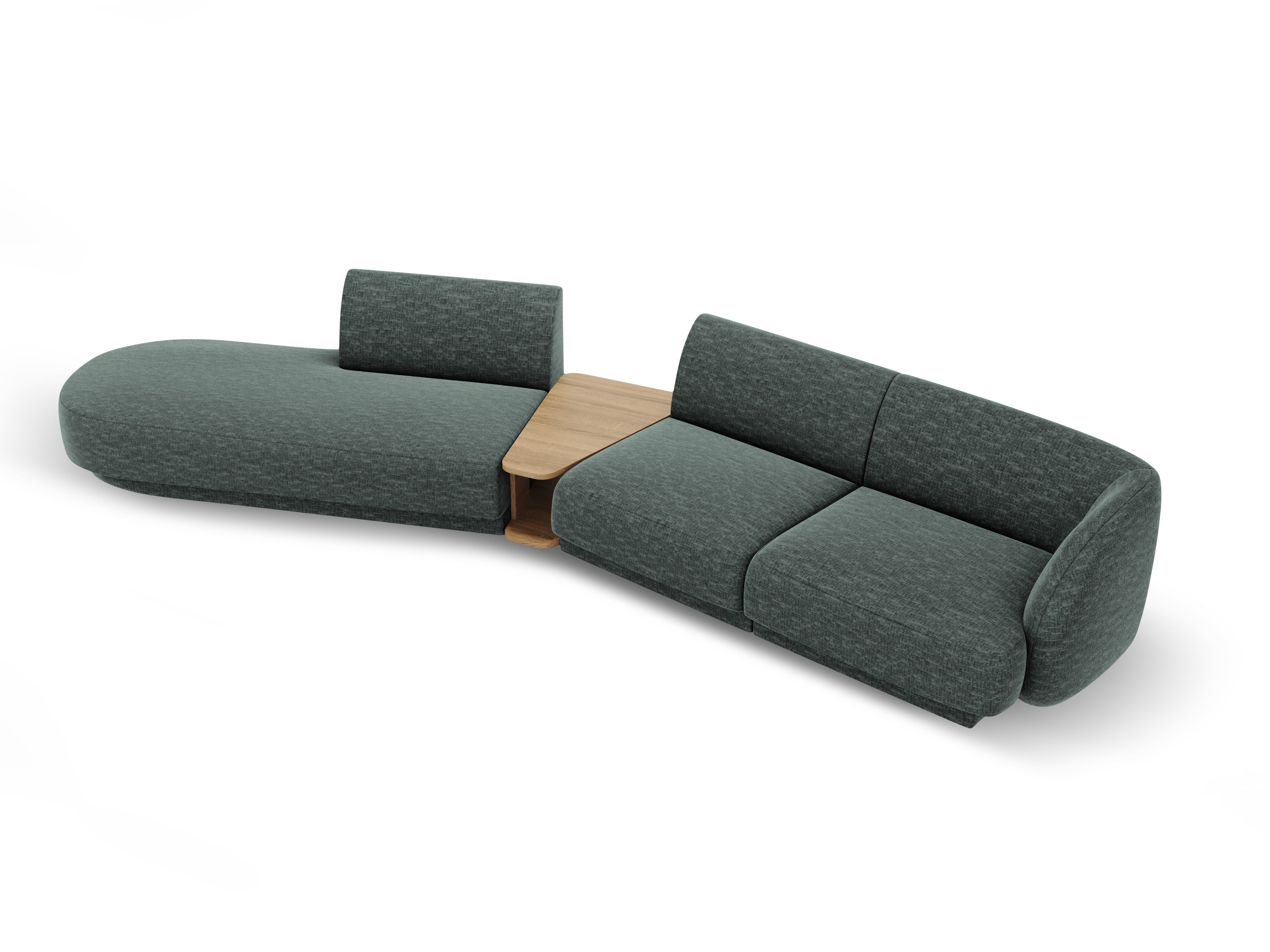 Sofa modułowa lewostronna ze stolikiem 4-osobowa MILEY petrol szenil jedwabisty