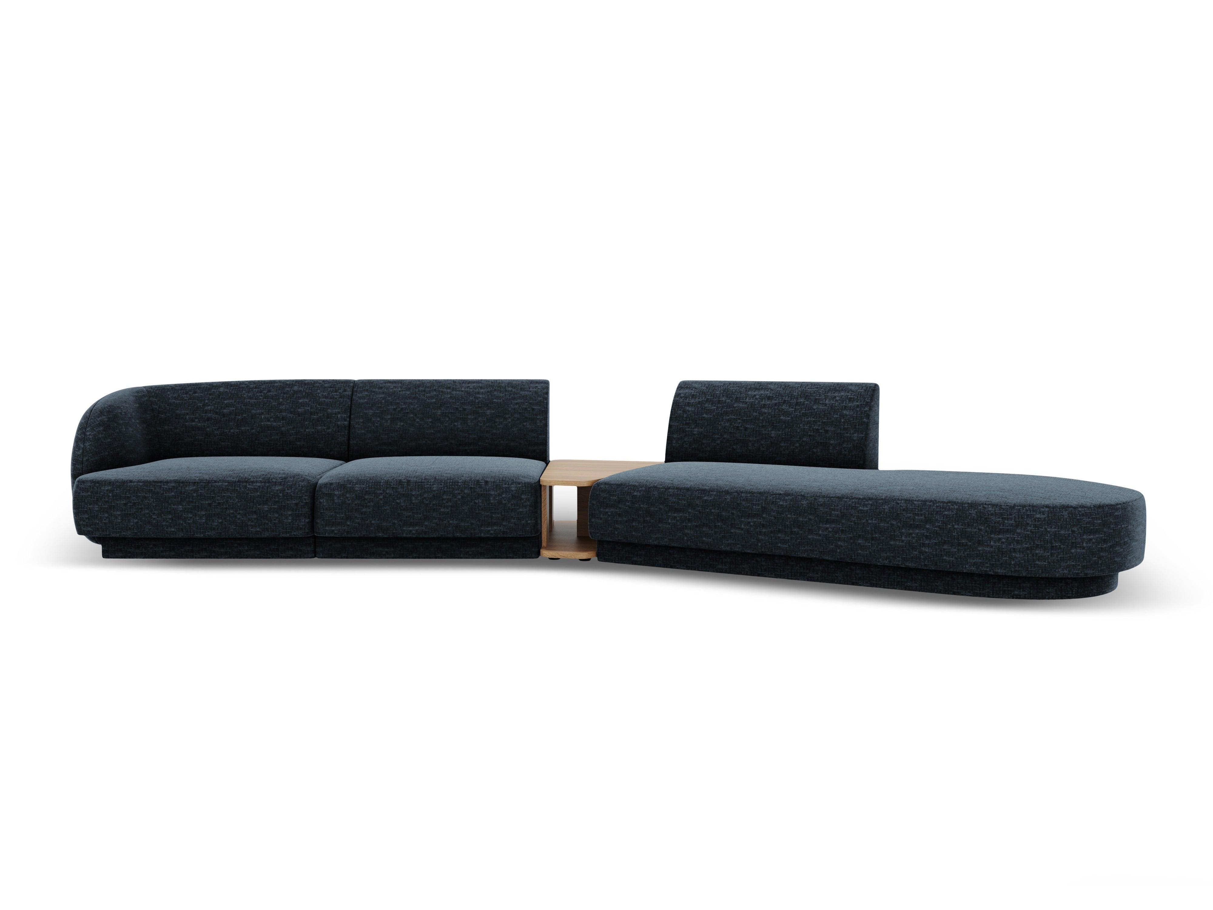 Sofa modułowa prawostronna ze stolikiem 4-osobowa MILEY granat królewski szenil jedwabisty
