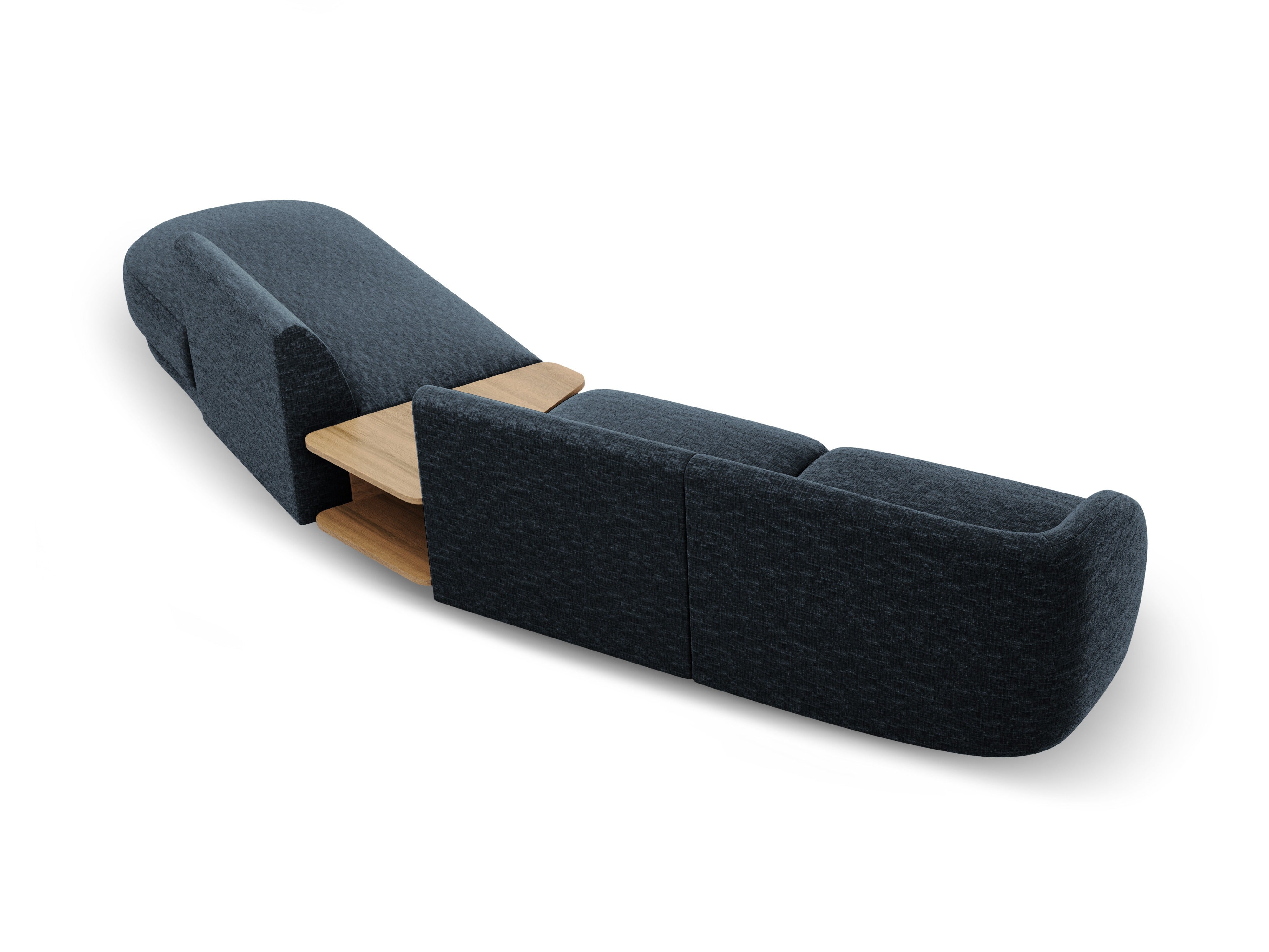 Sofa modułowa prawostronna ze stolikiem 4-osobowa MILEY granat królewski szenil jedwabisty