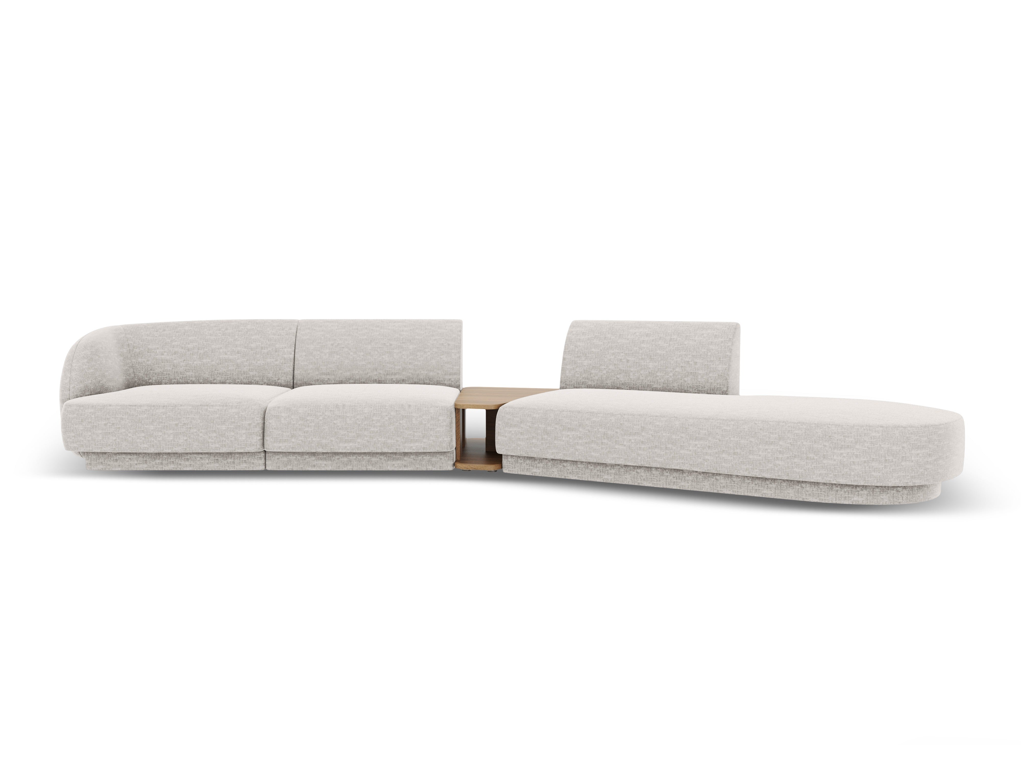 Sofa modułowa prawostronna ze stolikiem 4-osobowa MILEY jasnoszary szenil jedwabisty