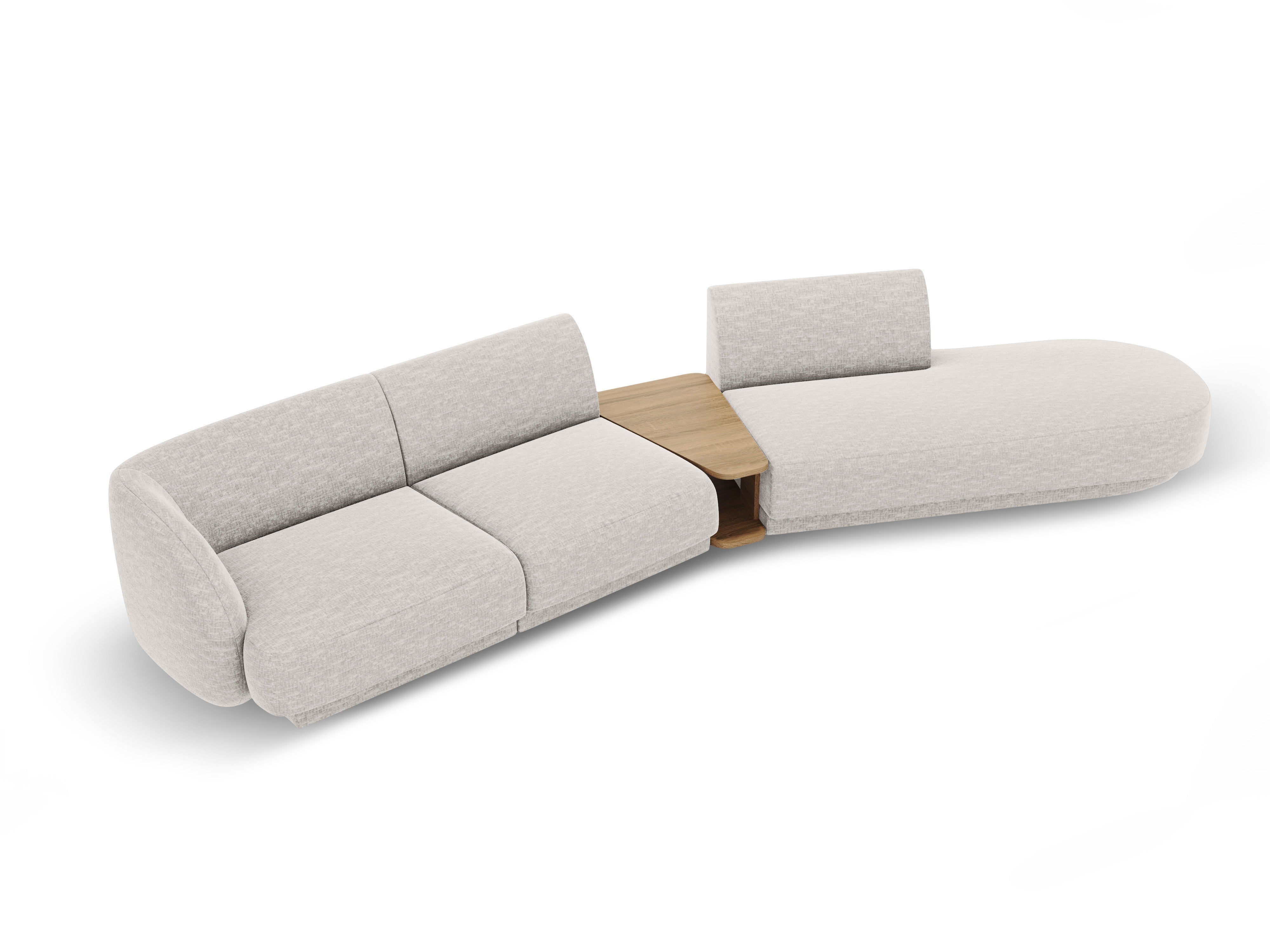 Sofa modułowa prawostronna ze stolikiem 4-osobowa MILEY jasnoszary szenil jedwabisty