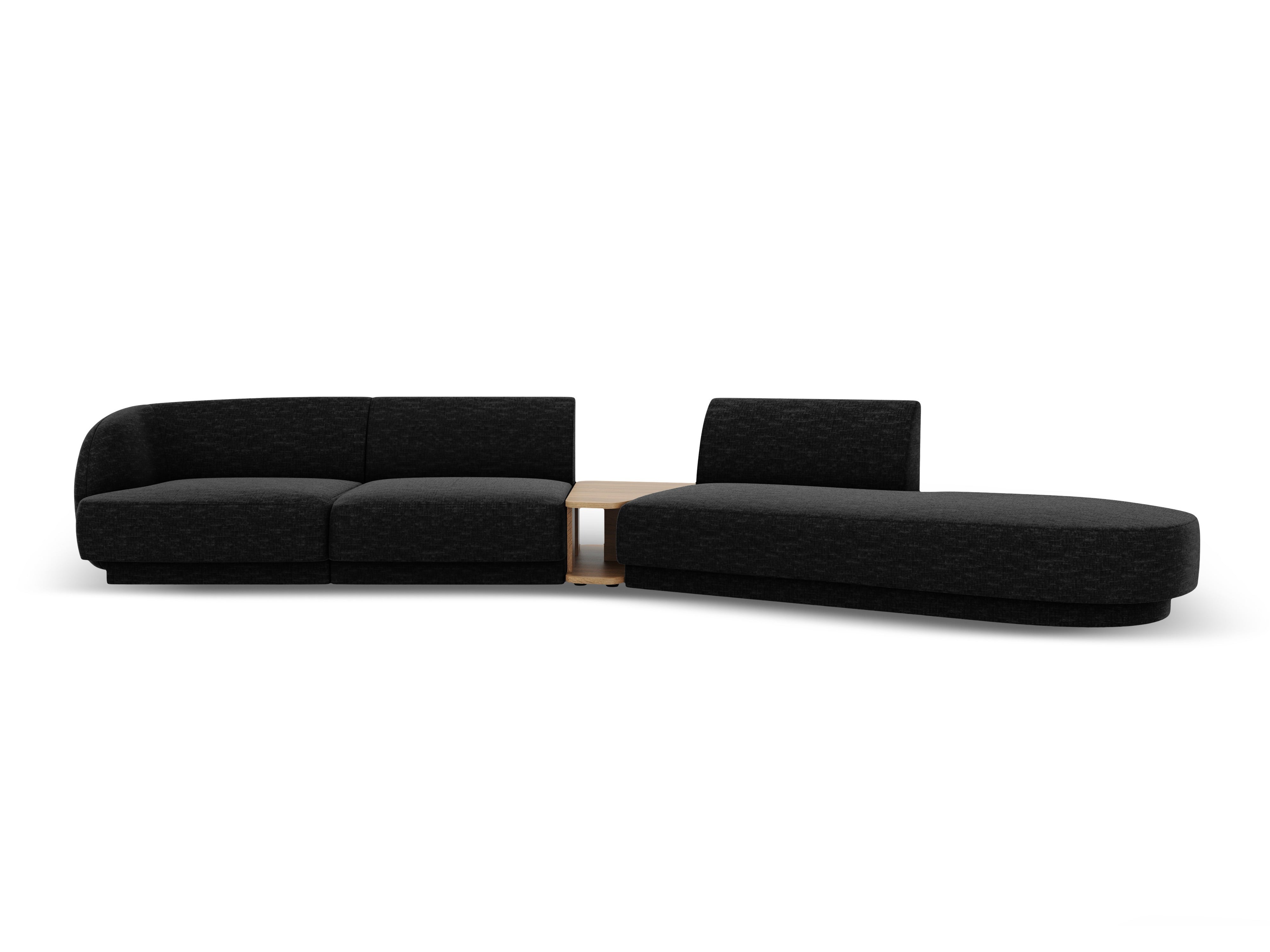 Sofa modułowa prawostronna ze stolikiem 4-osobowa MILEY czarny szenil jedwabisty