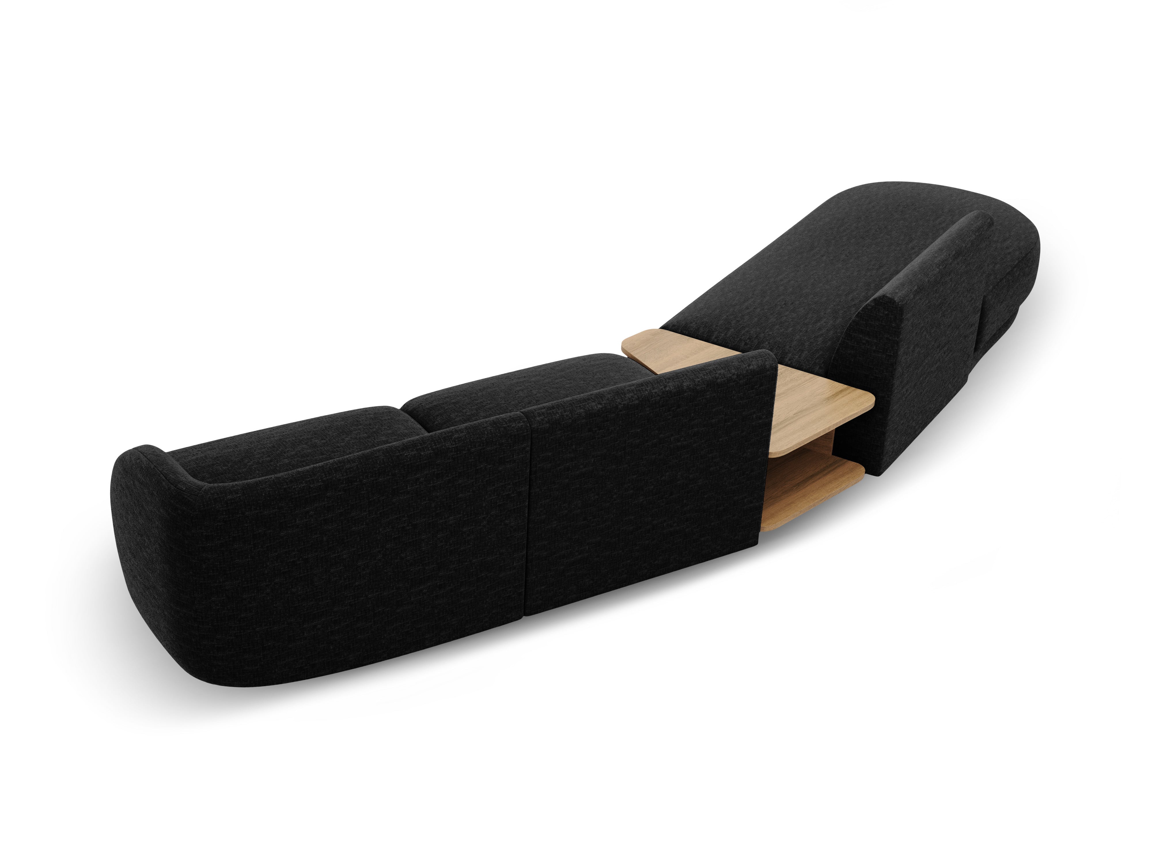 Sofa modułowa lewostronna ze stolikiem 4-osobowa MILEY czarny szenil jedwabisty