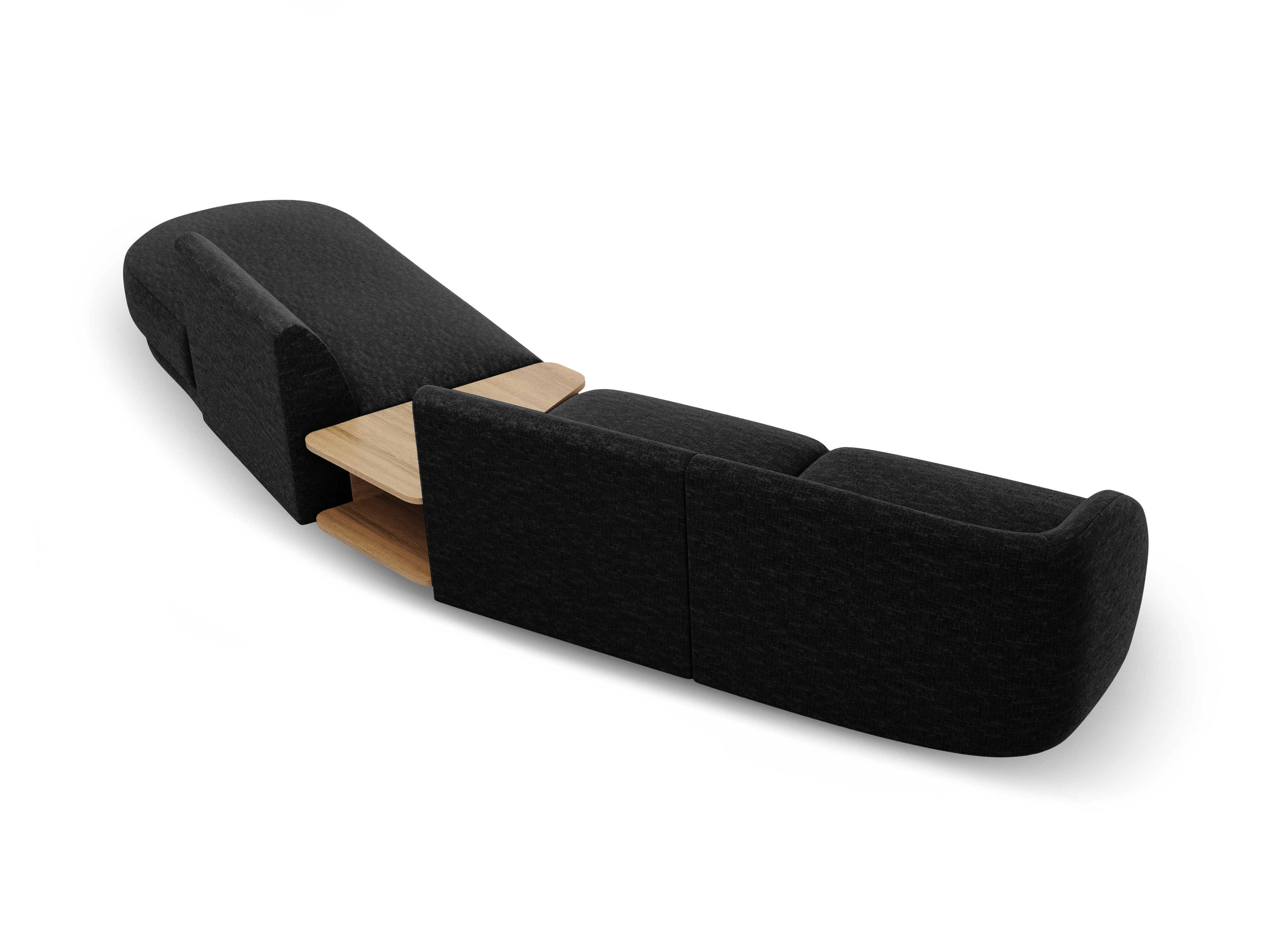 Sofa modułowa prawostronna ze stolikiem 4-osobowa MILEY czarny szenil jedwabisty