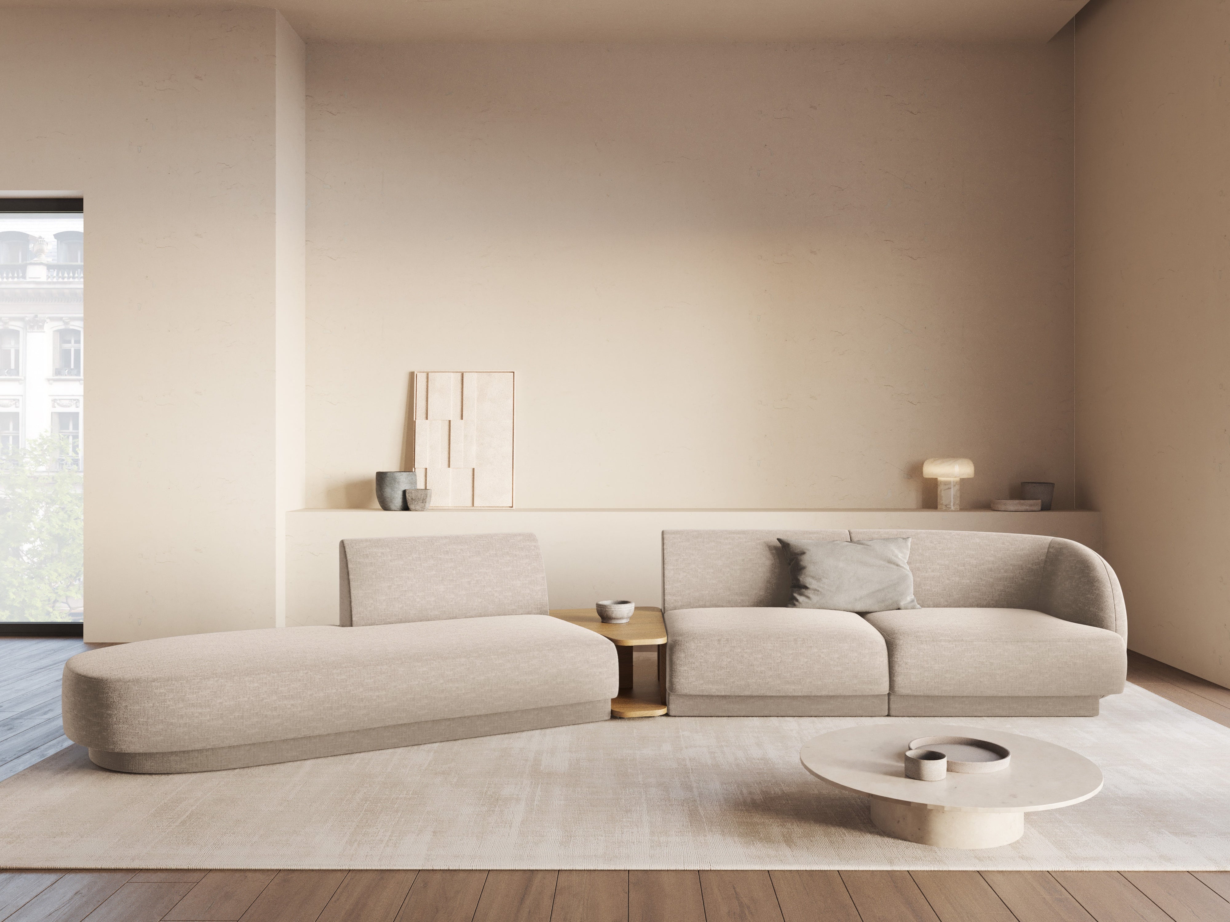 Sofa modułowa lewostronna ze stolikiem 4-osobowa MILEY beżowy szenil