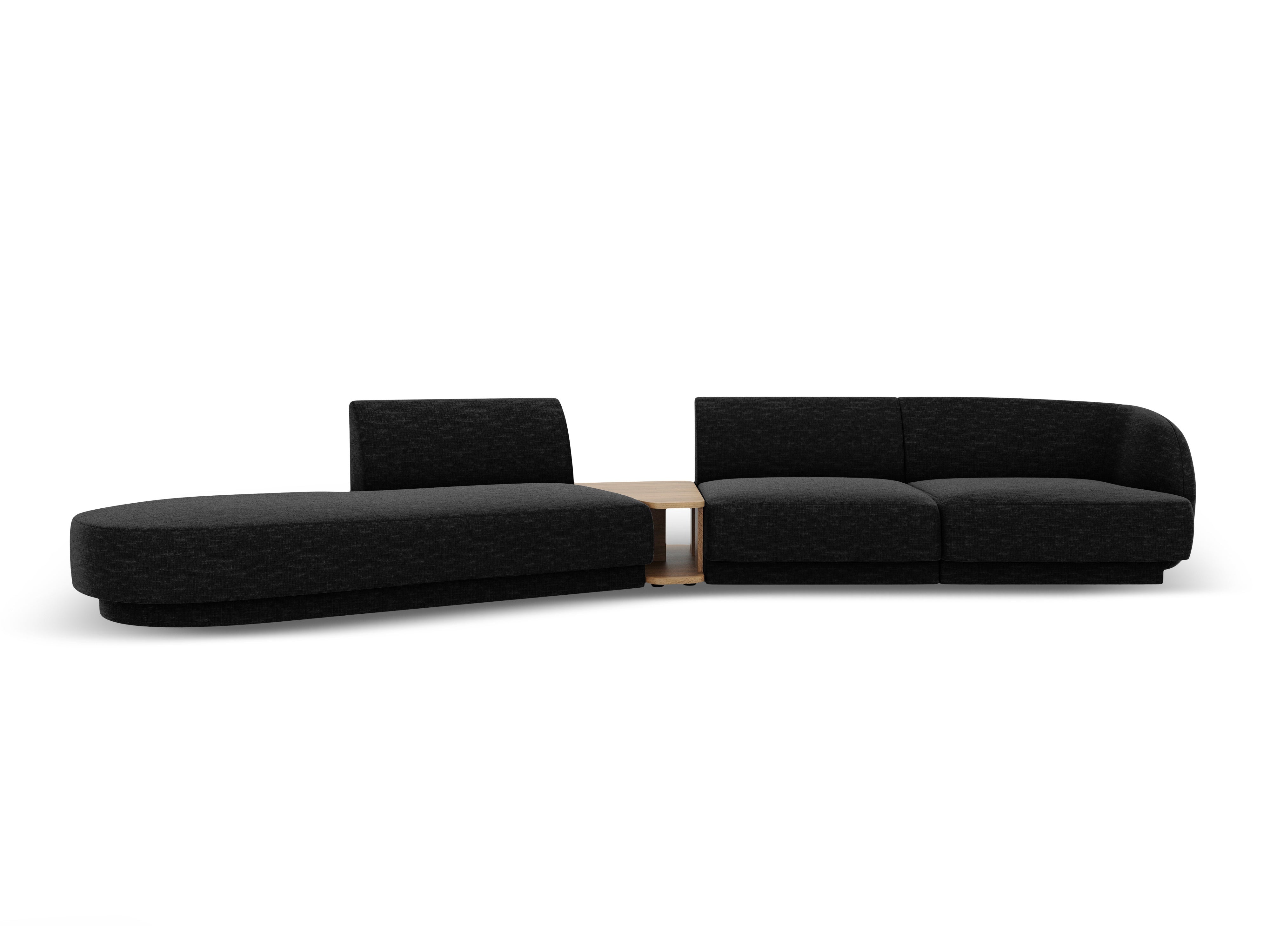 Left-facing modular sofa with table for 4 people MILEY black chenille