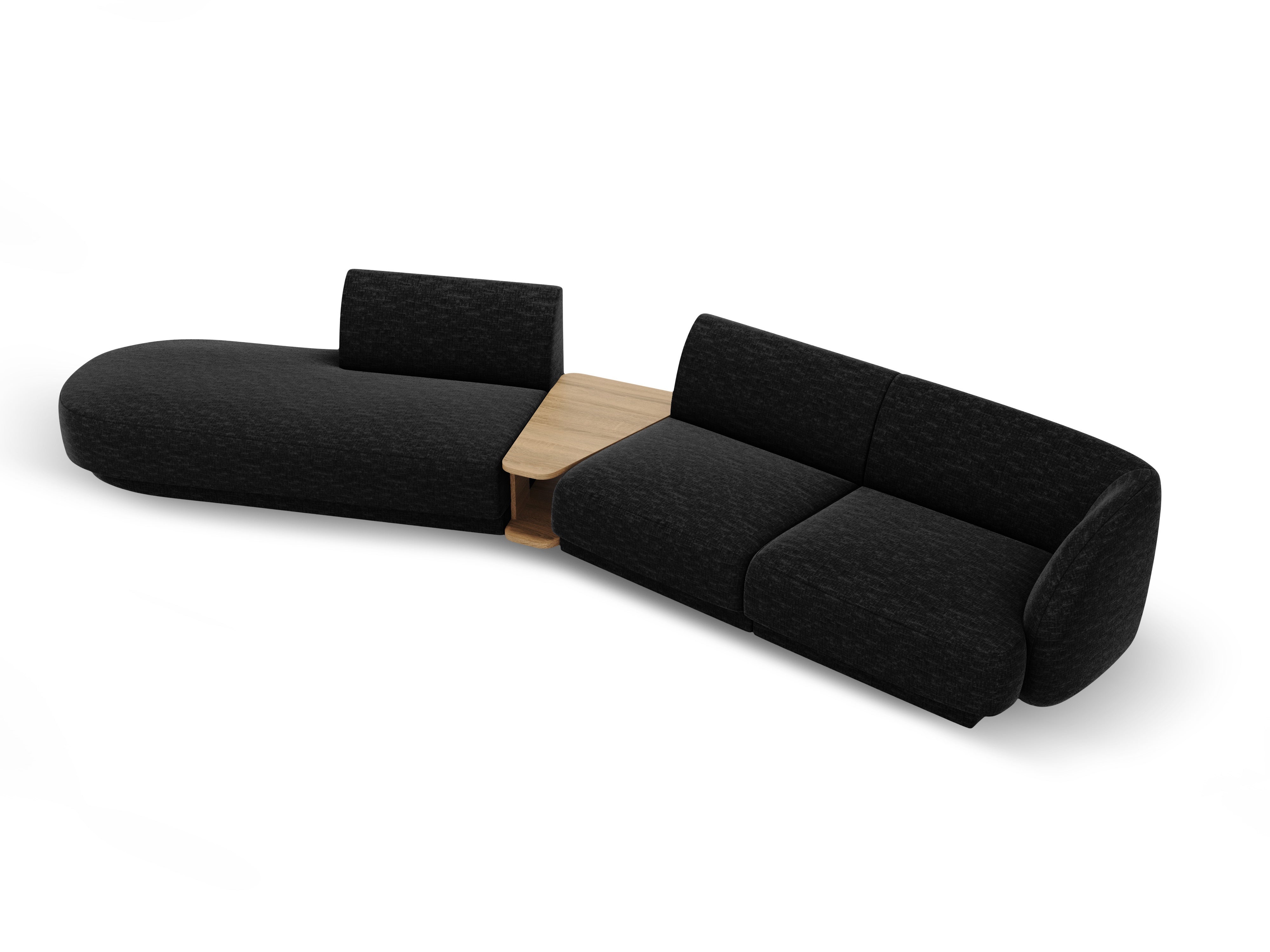 Left-facing modular sofa with table for 4 people MILEY black chenille