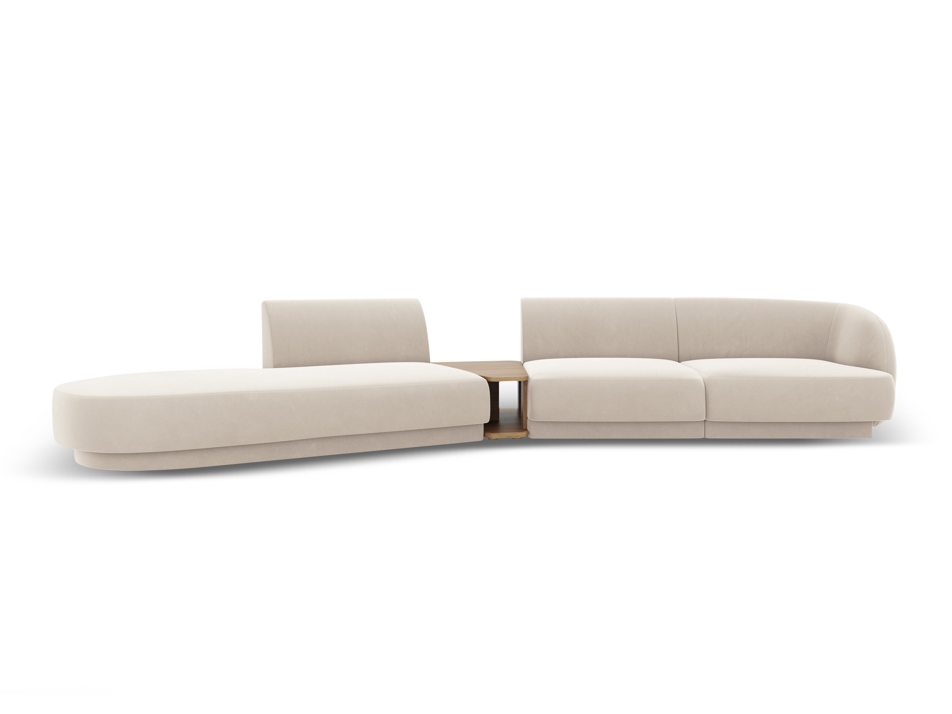 Sofa modułowa lewostronna ze stolikiem 4-osobowa aksamitna MILEY jasnobeżowy