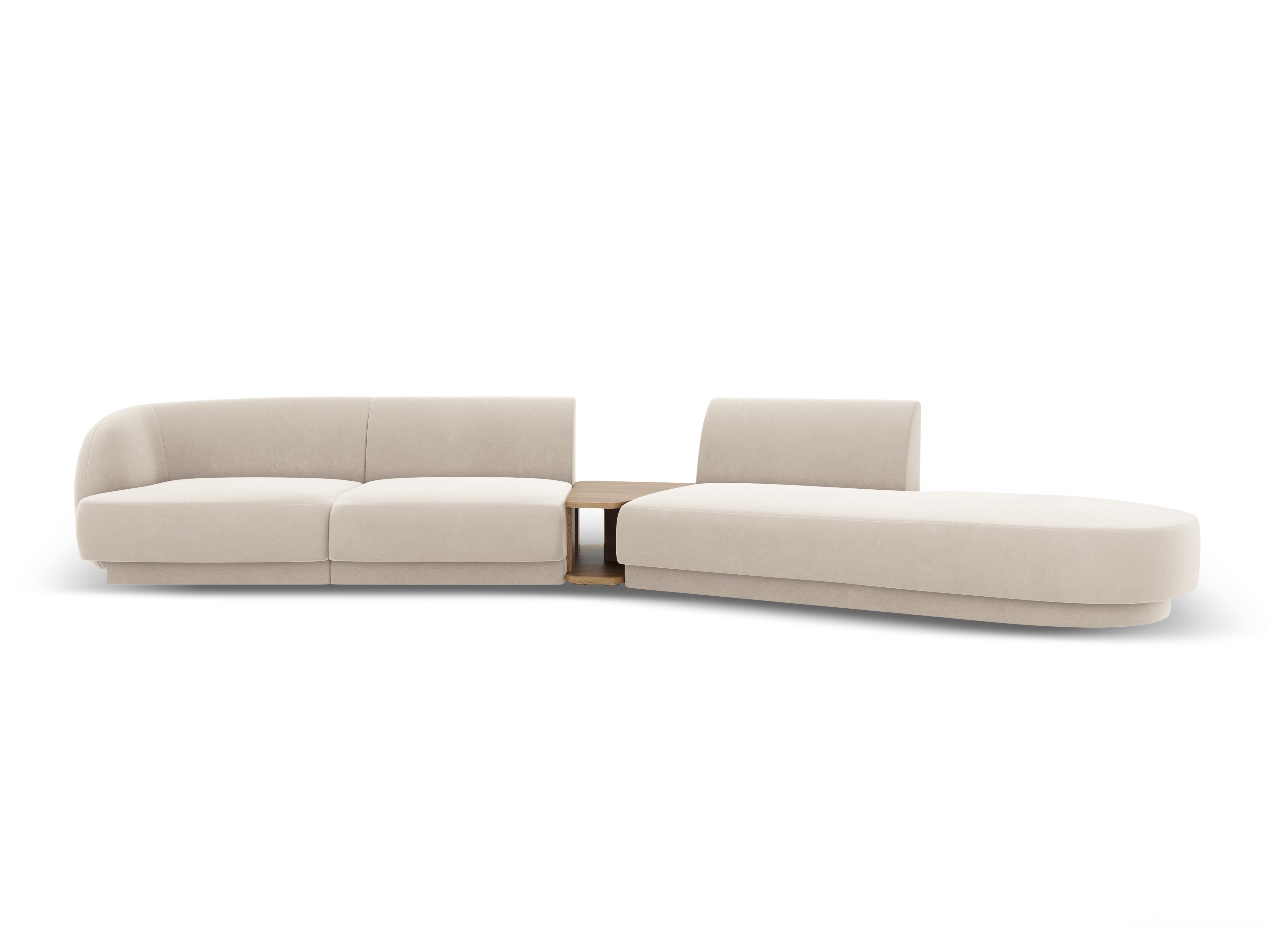 Sofa modułowa prawostronna ze stolikiem 4-osobowa aksamitna MILEY jasnobeżowy