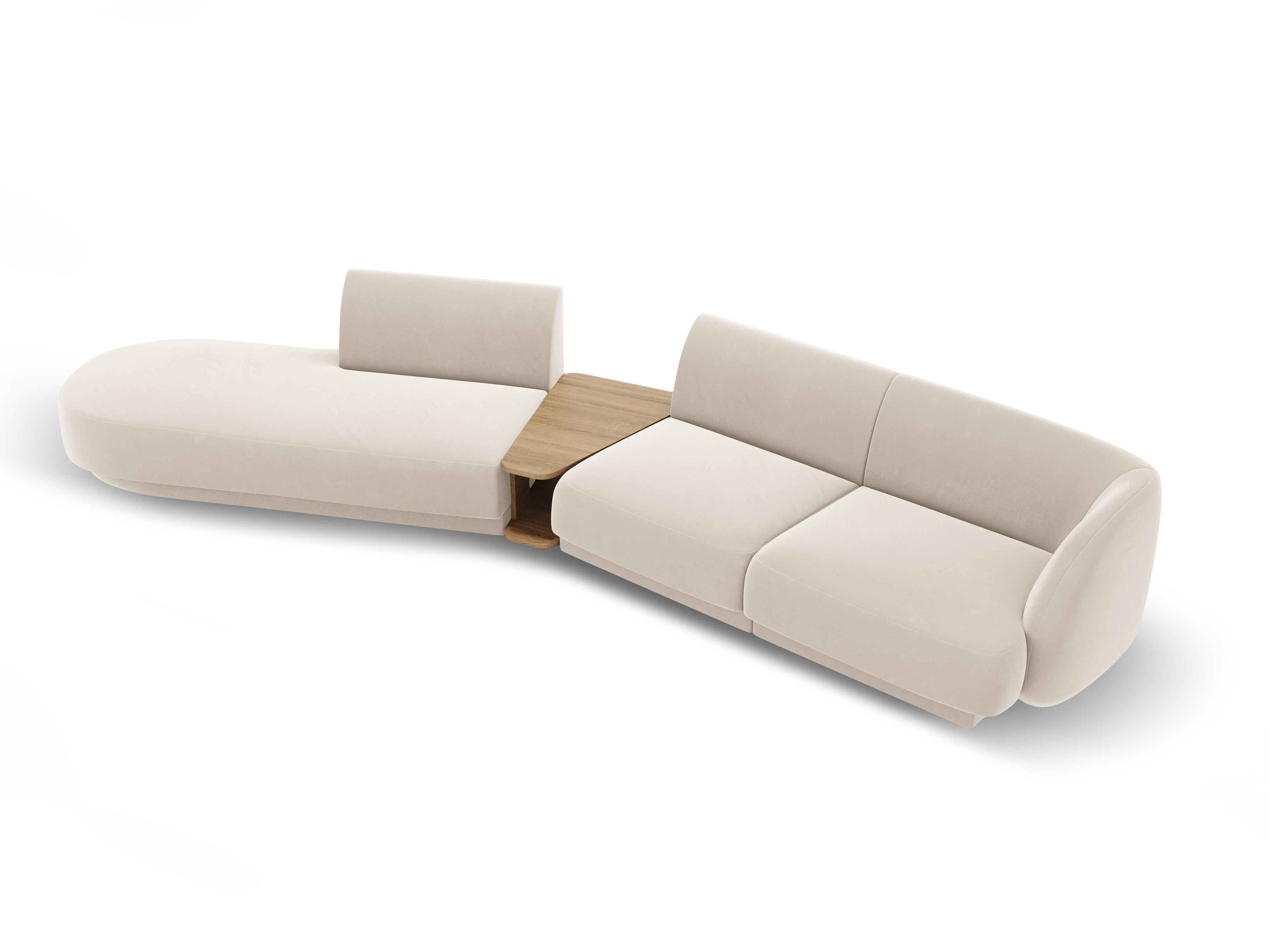 Sofa modułowa lewostronna ze stolikiem 4-osobowa aksamitna MILEY jasnobeżowy
