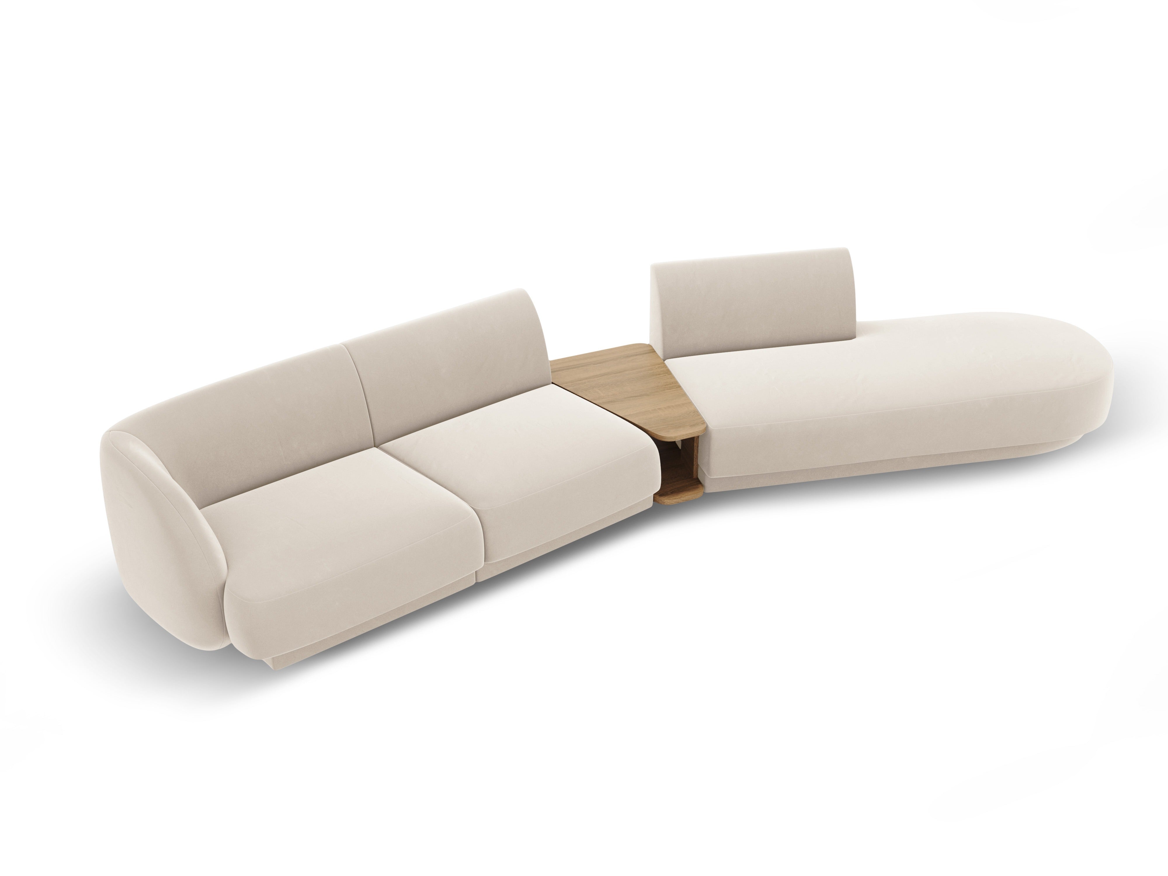 Sofa modułowa prawostronna ze stolikiem 4-osobowa aksamitna MILEY jasnobeżowy