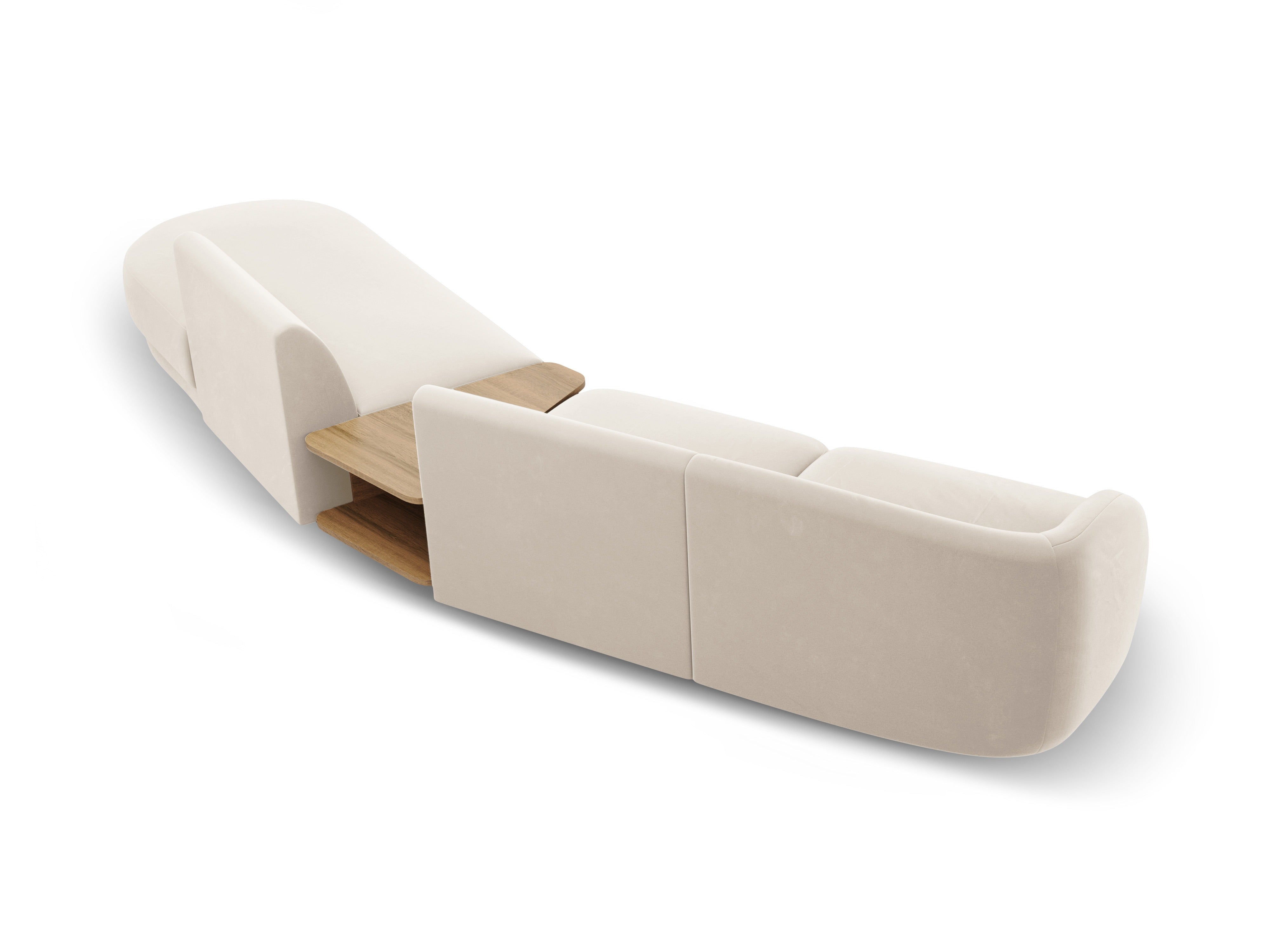 Sofa modułowa prawostronna ze stolikiem 4-osobowa aksamitna MILEY jasnobeżowy