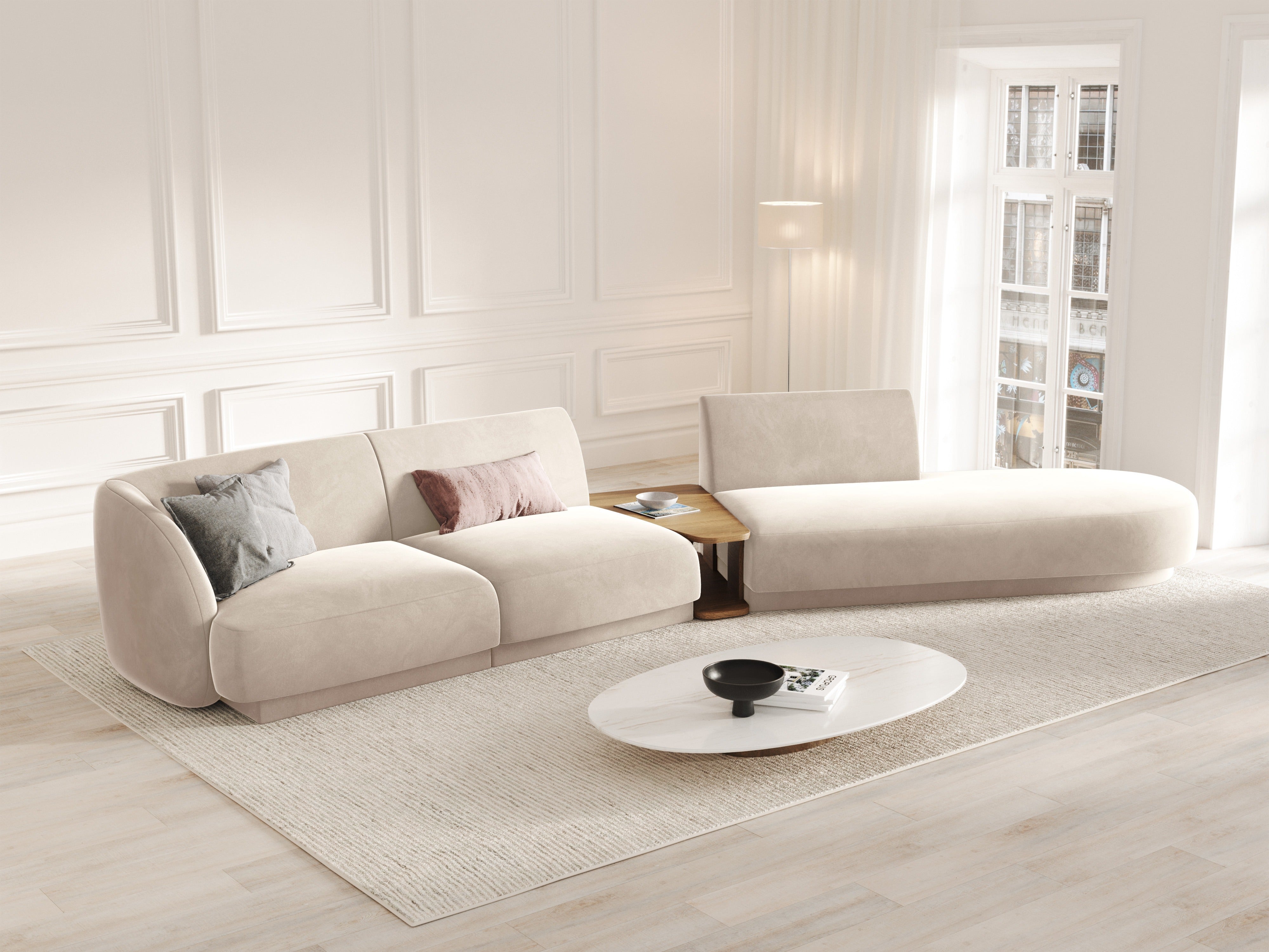 Modulares Sofa links mit Tisch für 4 Personen MILEY beige Boucle