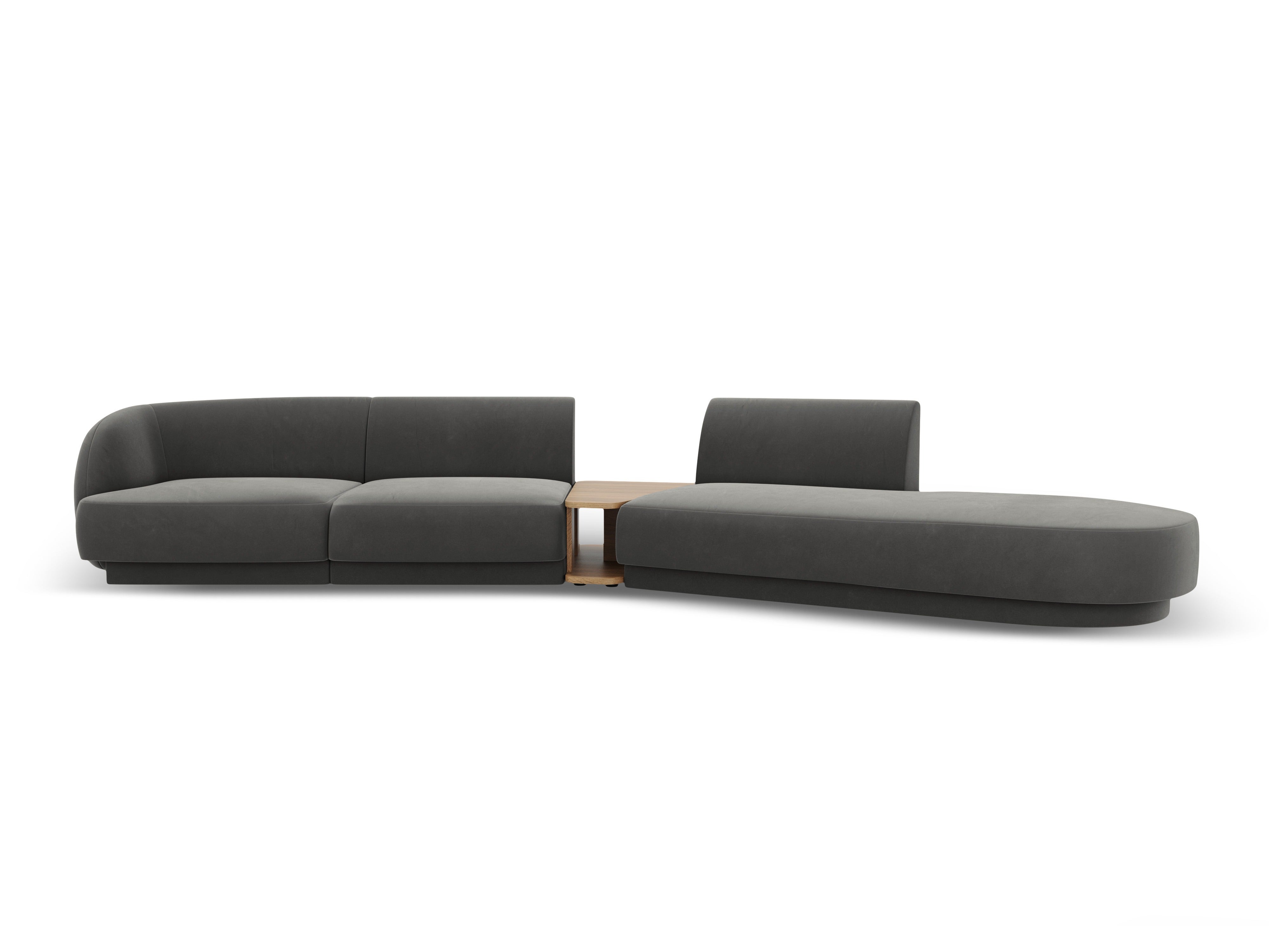 Sofa modułowa prawostronna ze stolikiem 4-osobowa aksamitna MILEY jasnoszary