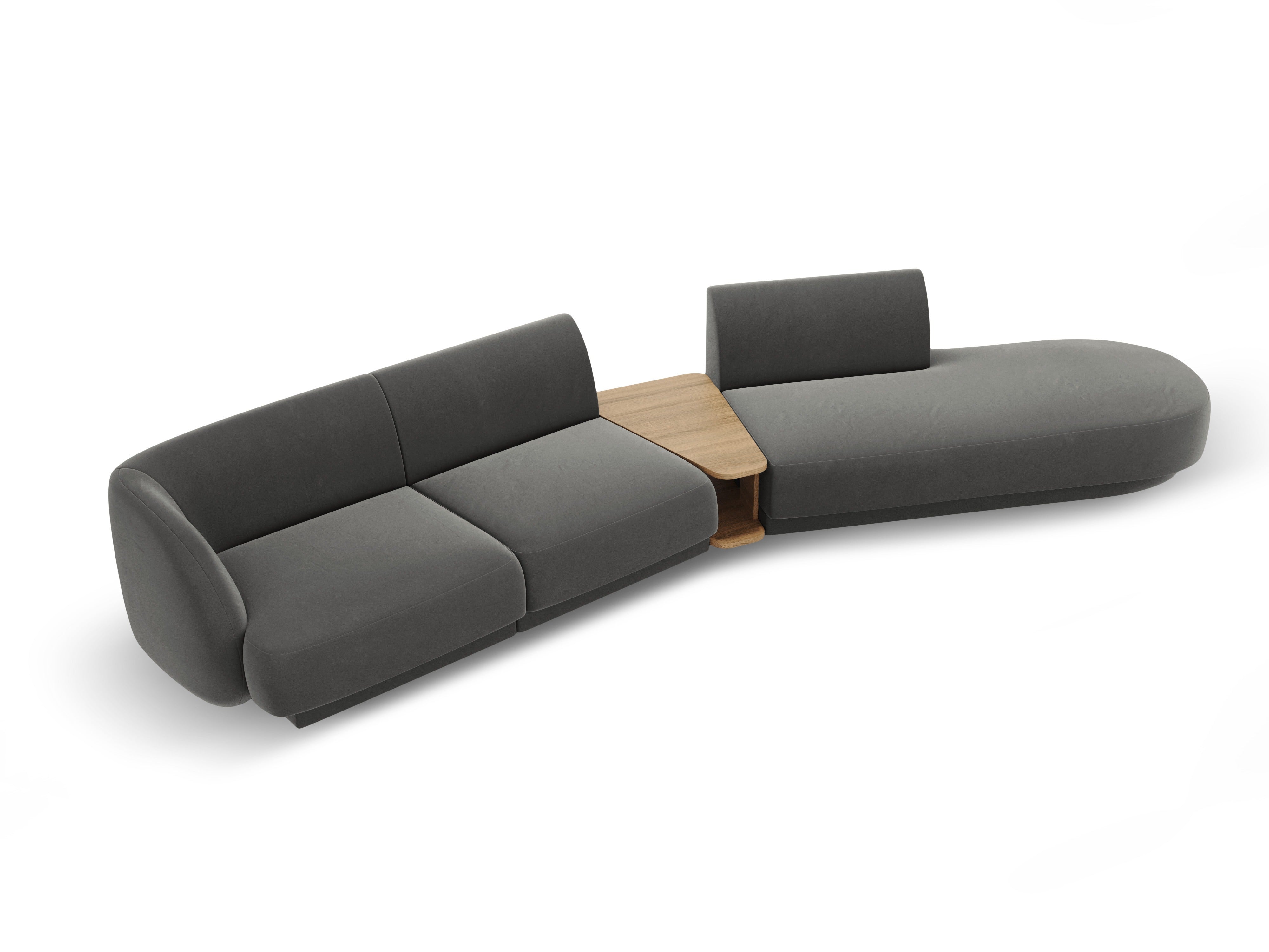 Sofa modułowa prawostronna ze stolikiem 4-osobowa aksamitna MILEY jasnoszary