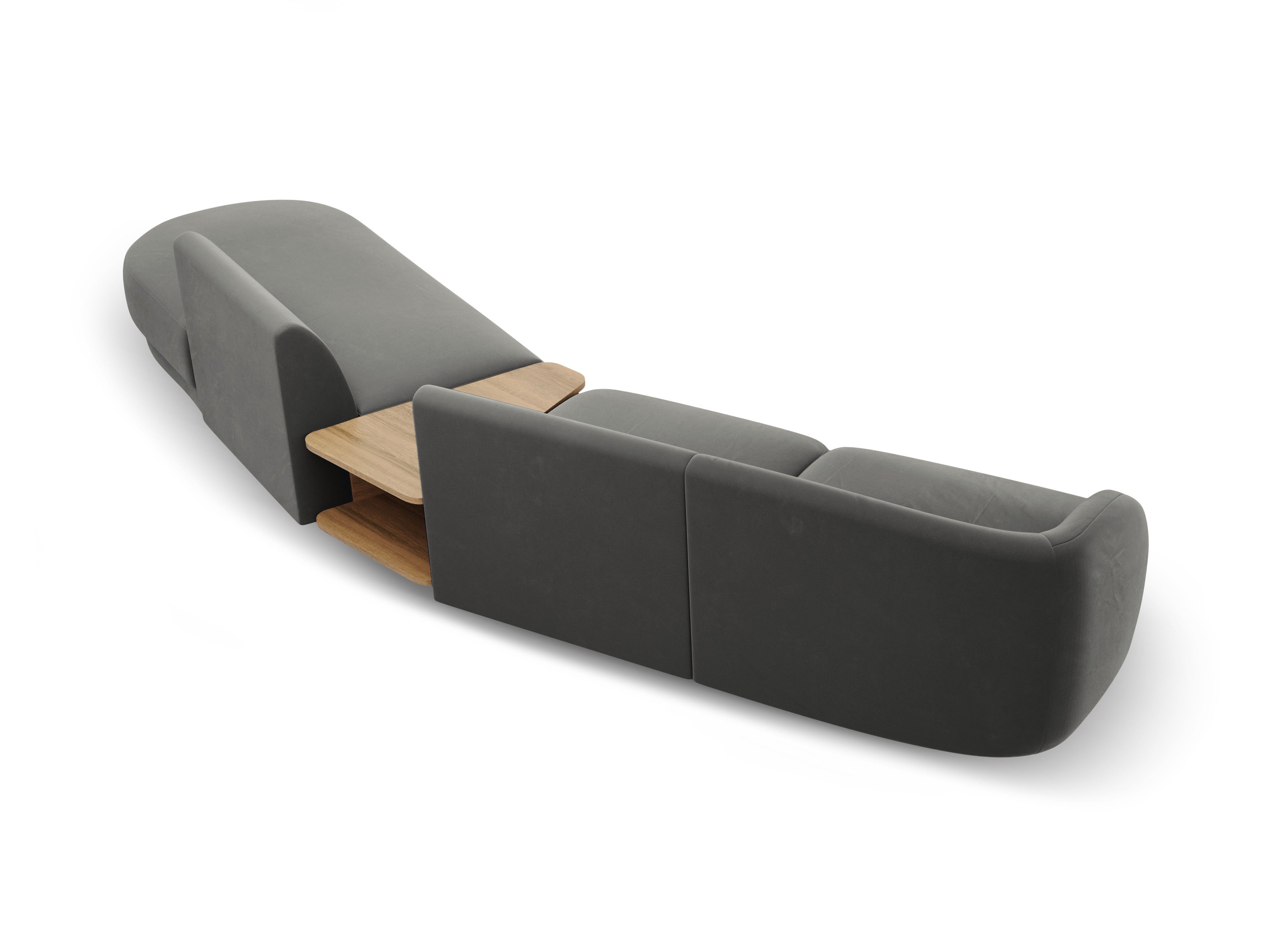 Sofa modułowa prawostronna ze stolikiem 4-osobowa aksamitna MILEY jasnoszary