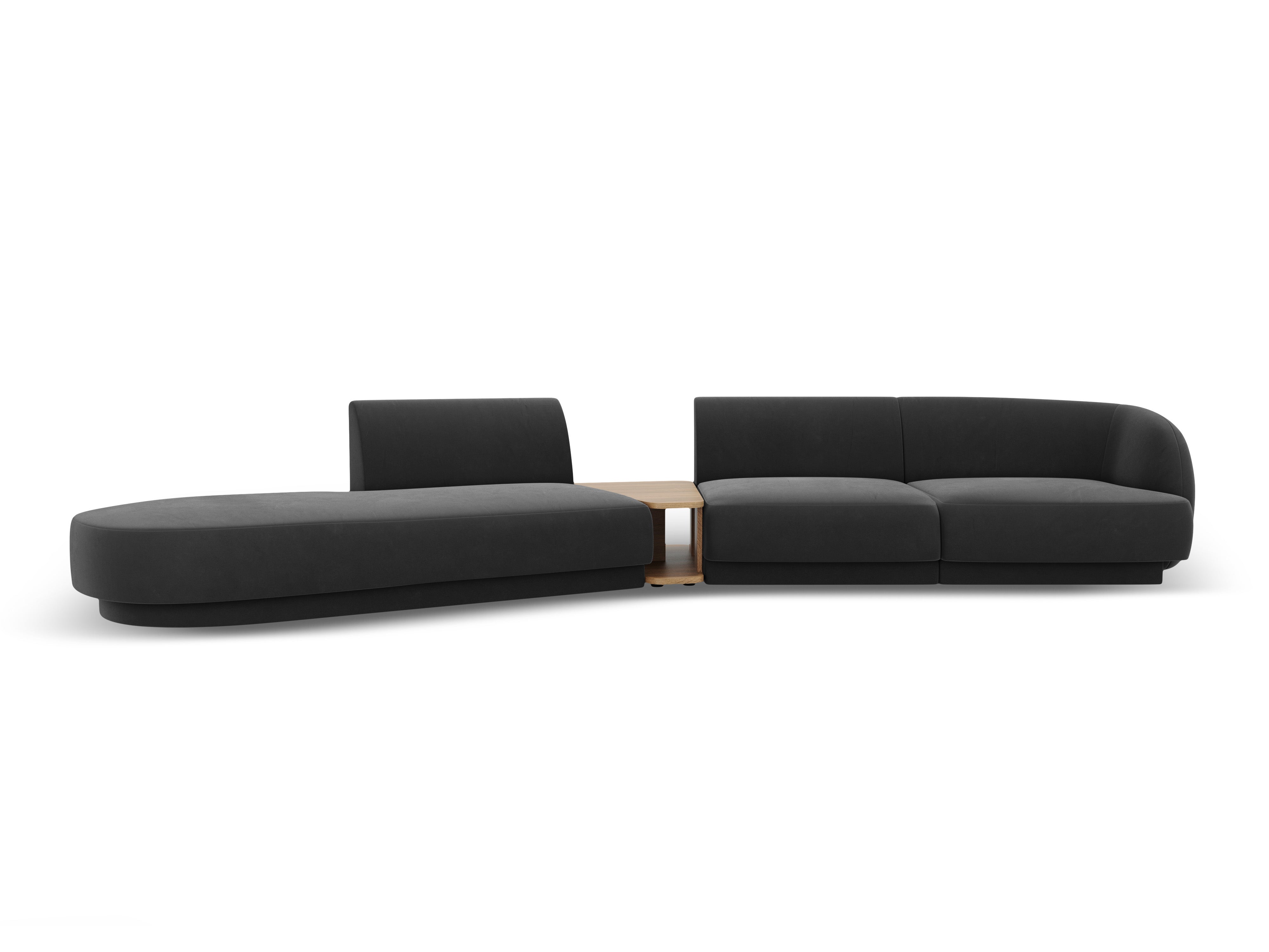 Sofa modułowa lewostronna ze stolikiem 4-osobowa aksamitna MILEY szary
