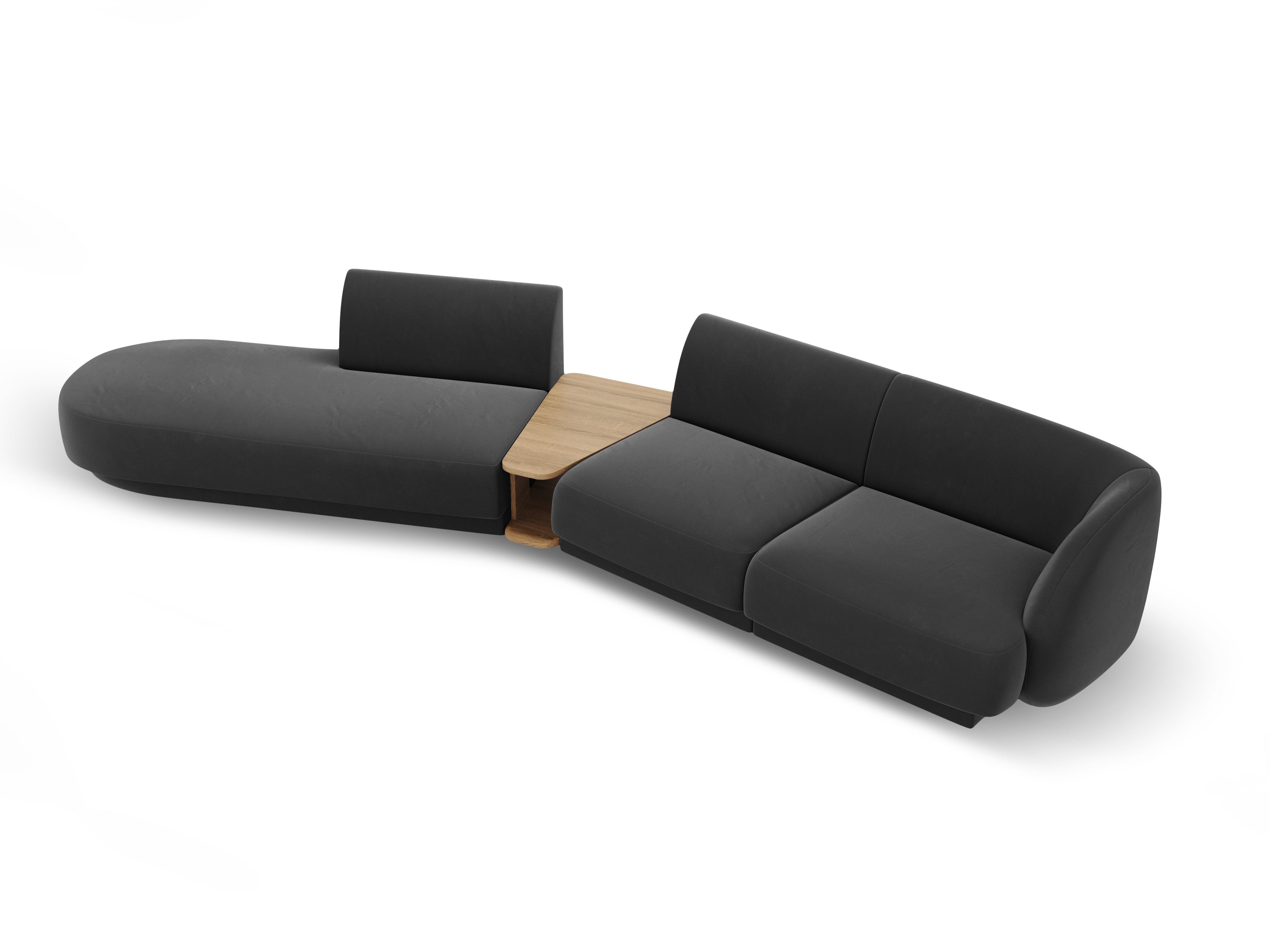 Sofa modułowa lewostronna ze stolikiem 4-osobowa aksamitna MILEY szary